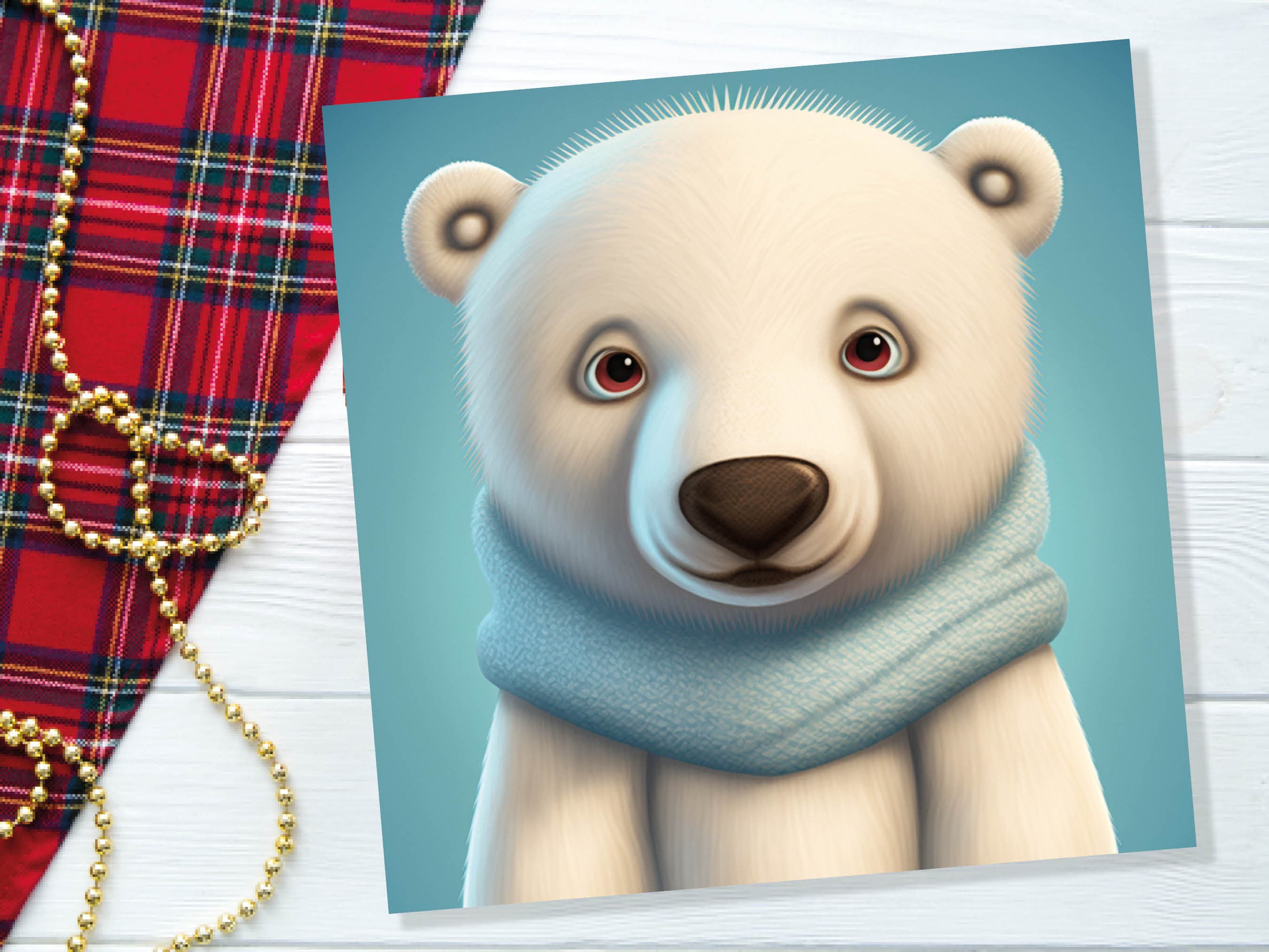 Polar Bear Card Cute Light Baby Blue and White Winter Cub Wearing Scarf Design Greetings Cards For Family Best Friends Xmas 2025 Thank You - View 5