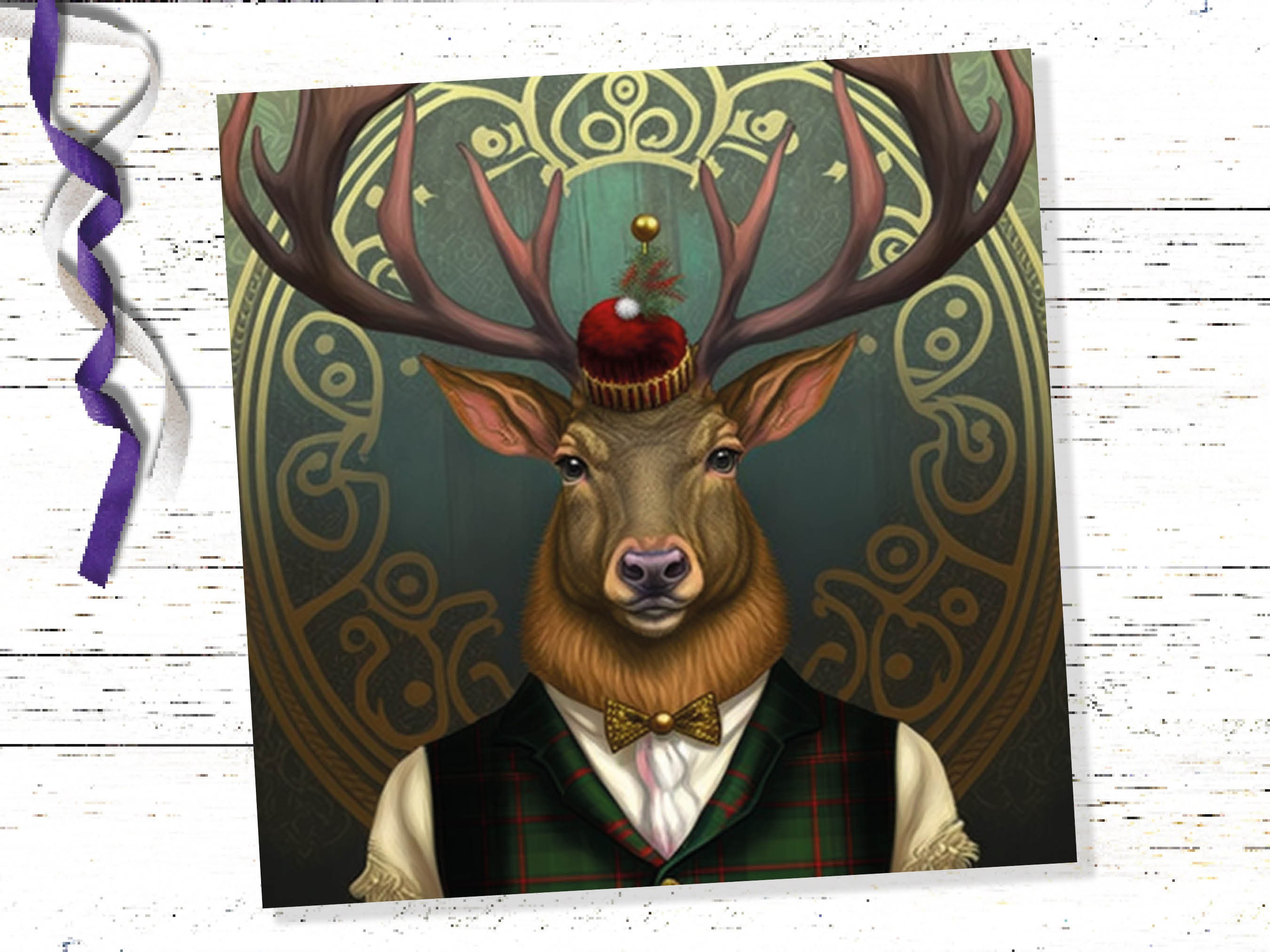 Dapper Deer Card Wearing Suit with Tartan Scottish Hat Tam o’ Shanter Scotland Greetings Cards For Family Best Friends Xmas 2025 Thank You - View 6