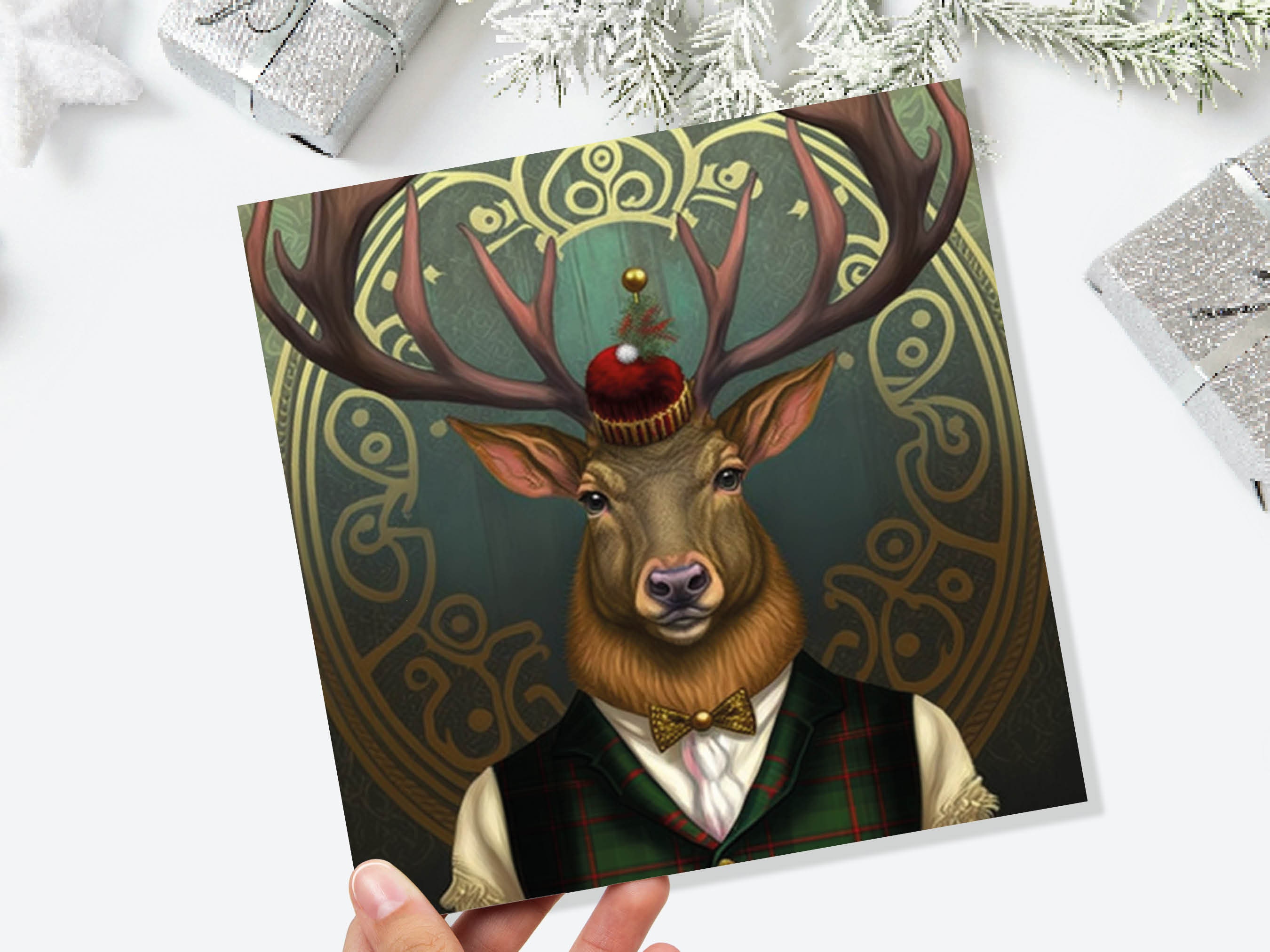 Dapper Deer Card Wearing Suit with Tartan Scottish Hat Tam o’ Shanter Scotland Greetings Cards For Family Best Friends Xmas 2025 Thank You - View 9