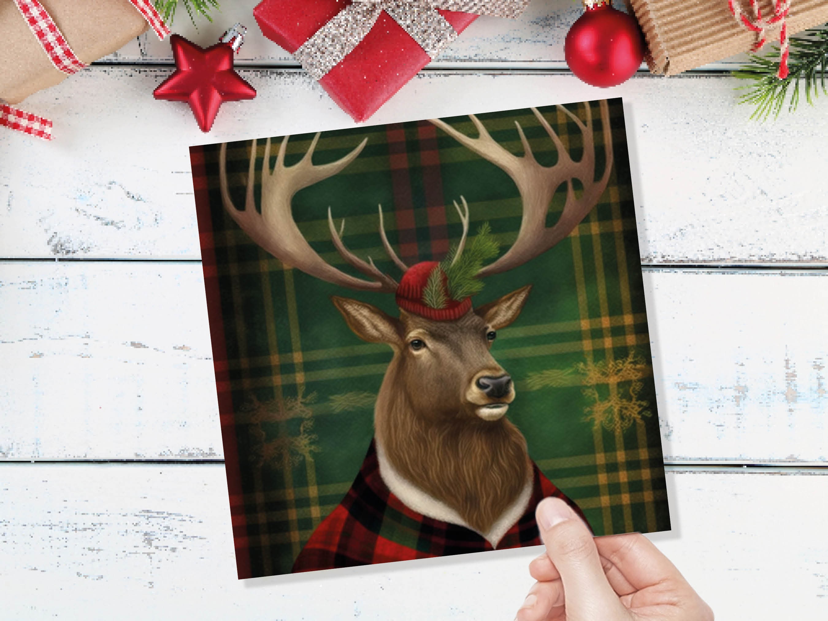 Dapper Deer Card Wearing a Tartan Coat with Festive Tam o’ Shanter Hat Scotland Greetings Cards For Family Best Friends Xmas 2025 Thank You - View 8