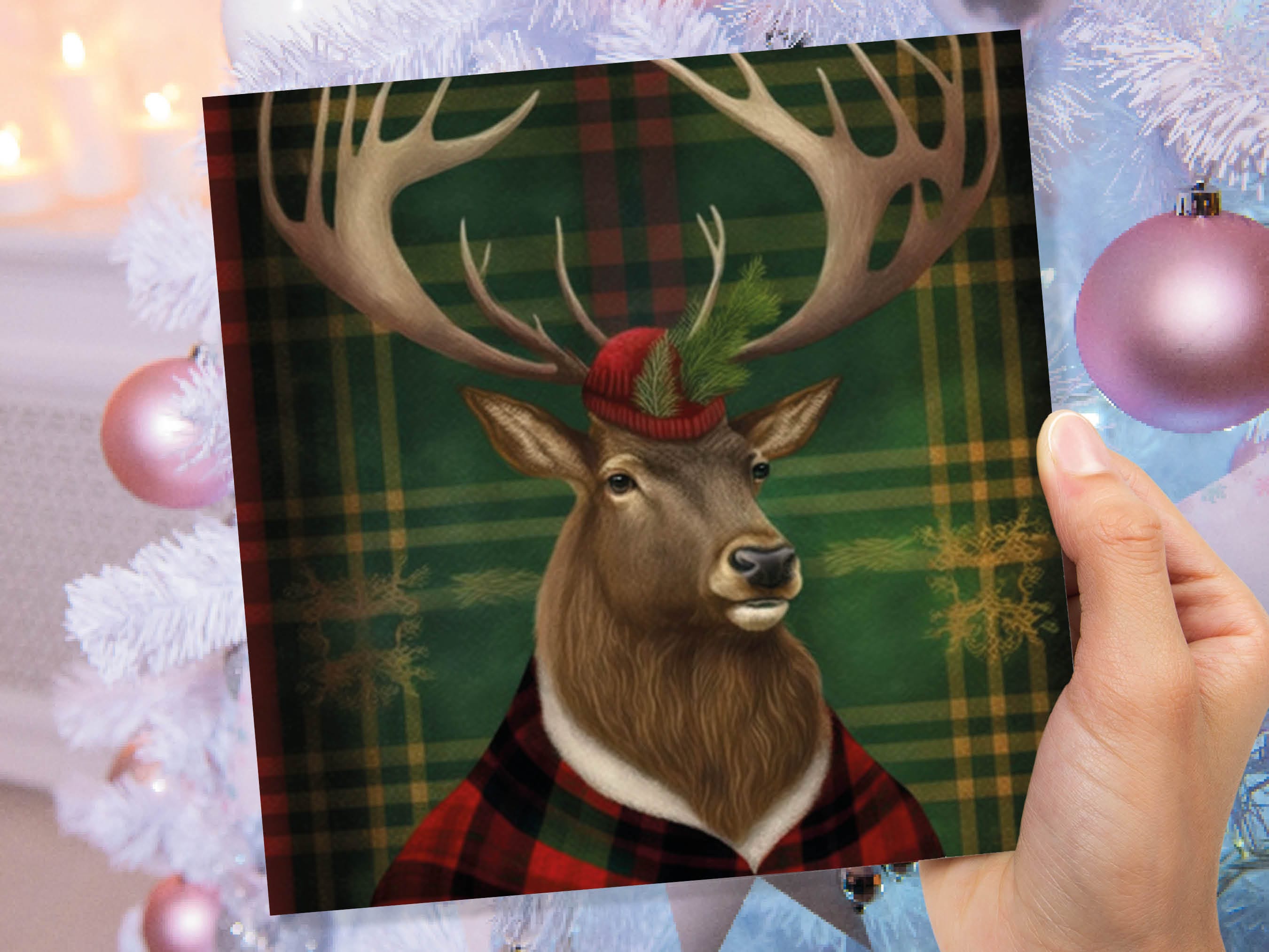 Dapper Deer Card Wearing a Tartan Coat with Festive Tam o’ Shanter Hat Scotland Greetings Cards For Family Best Friends Xmas 2025 Thank You - View 7