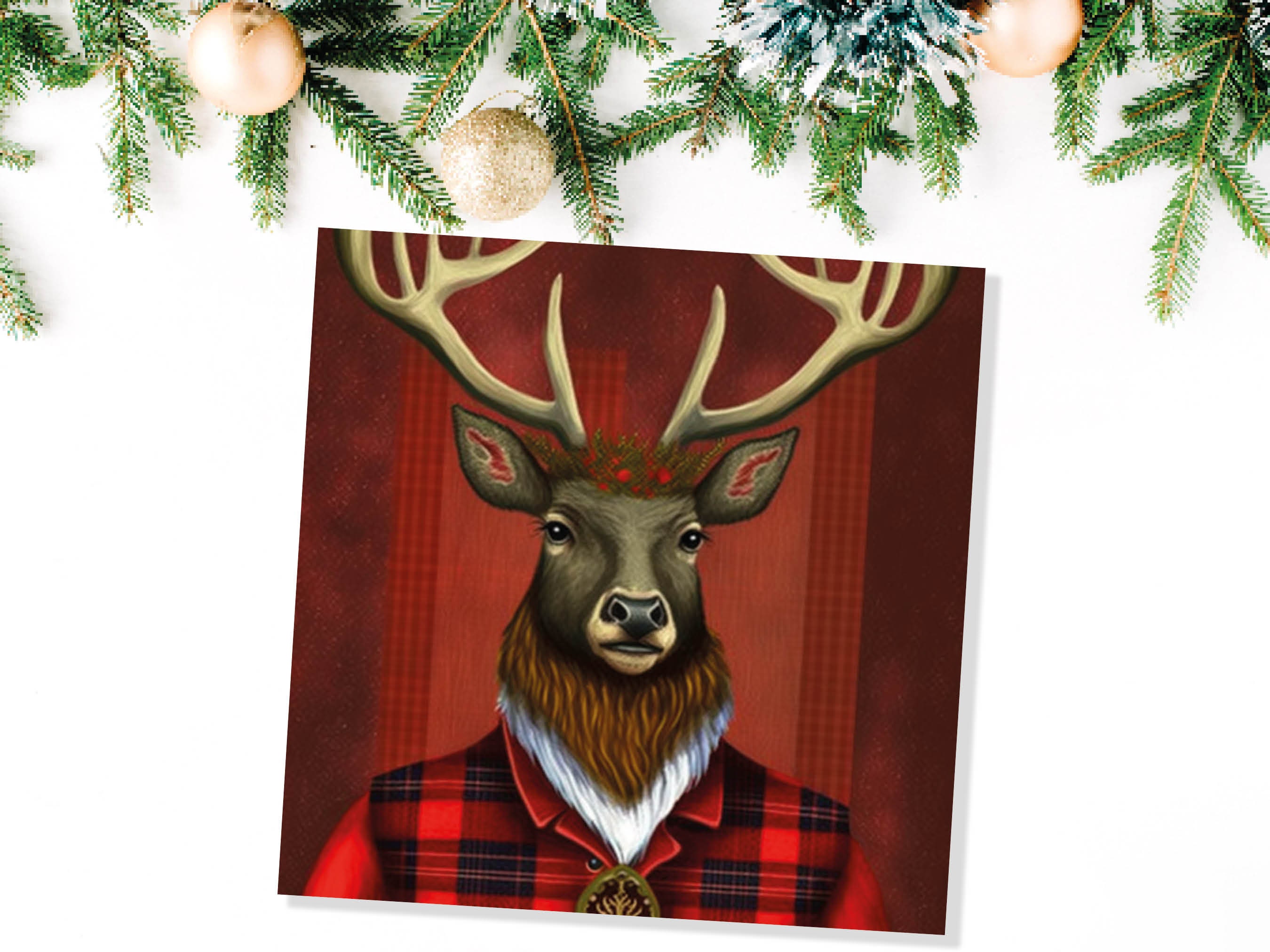 Red Dapper Deer Card Wearing Tartan Coat Festive Scottish Reindeer Hat Scotland Greetings Cards For Family Best Friends Xmas 2025 Thank You - View 8