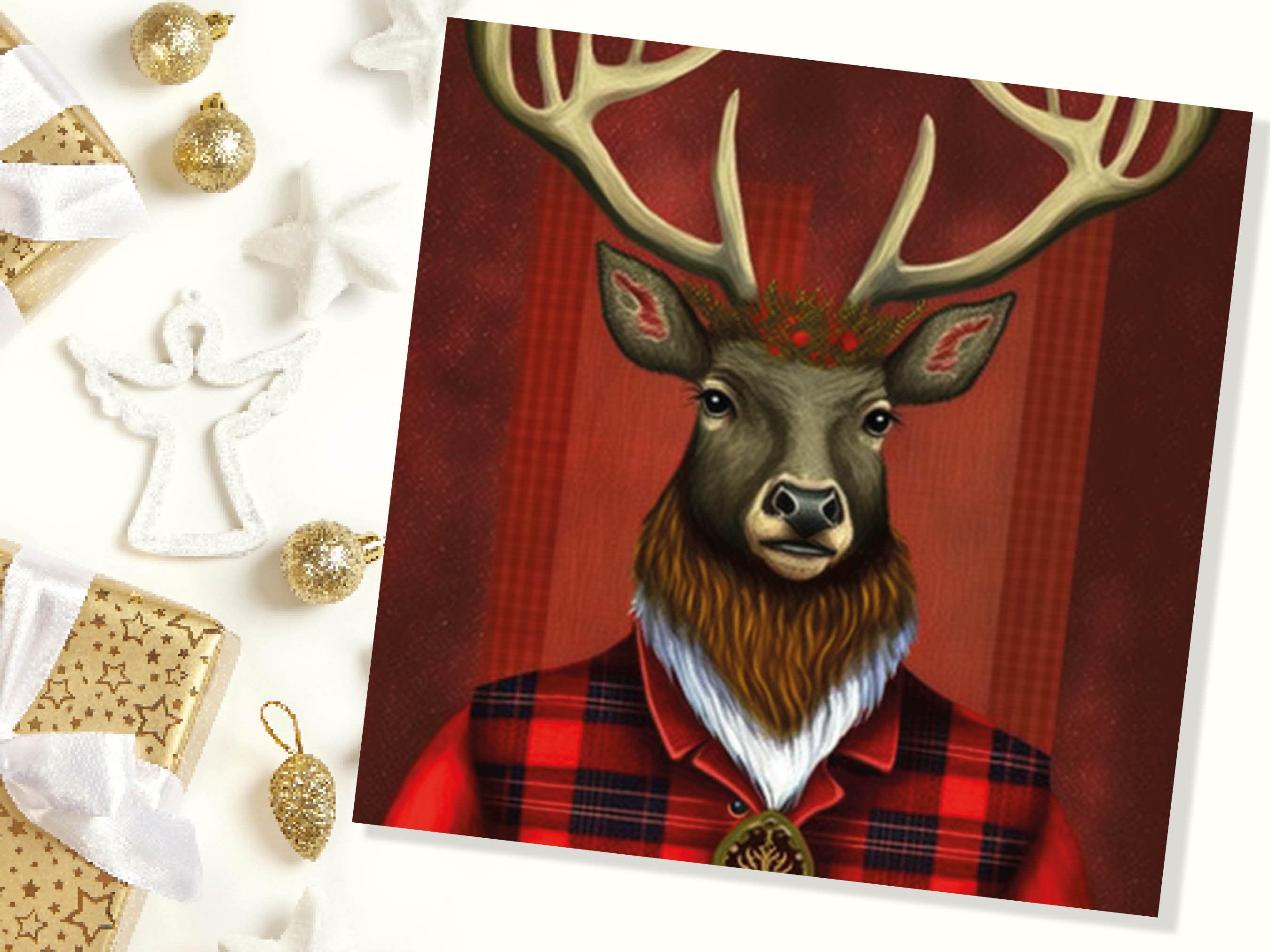 Red Dapper Deer Card Wearing Tartan Coat Festive Scottish Reindeer Hat Scotland Greetings Cards For Family Best Friends Xmas 2025 Thank You - View 5