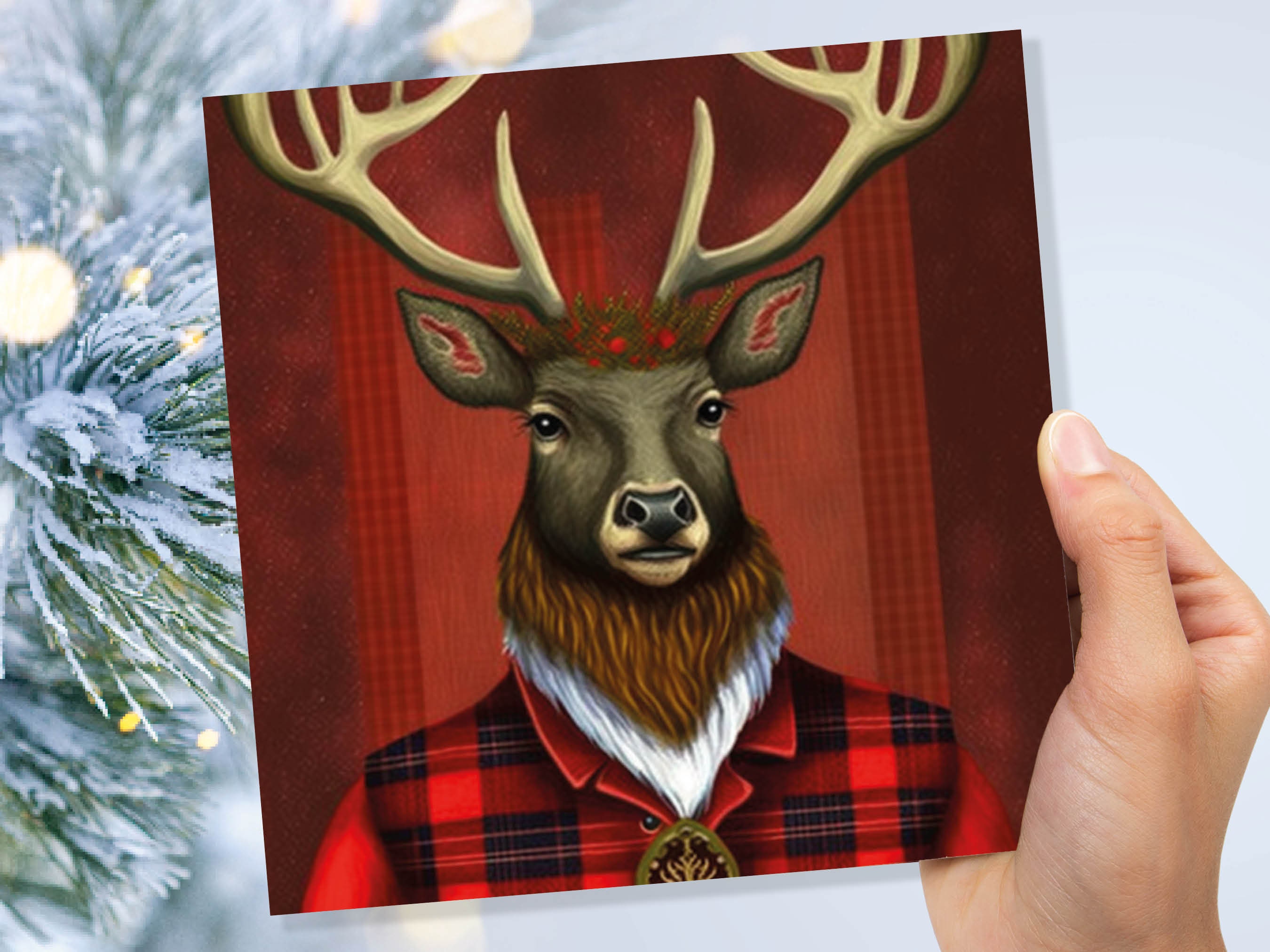 Red Dapper Deer Card Wearing Tartan Coat Festive Scottish Reindeer Hat Scotland Greetings Cards For Family Best Friends Xmas 2025 Thank You - View 7