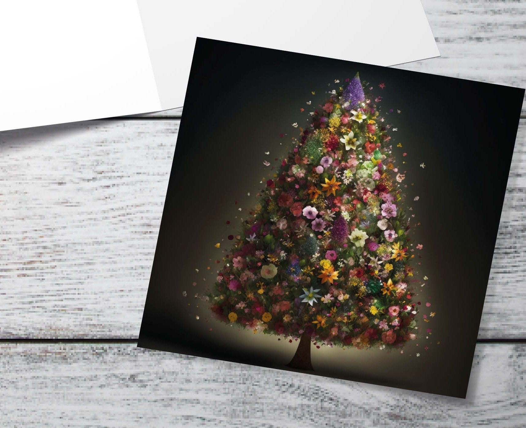 Floral Christmas Card Pink Flowers Tree Bouquet Arrangement for Florists and Gardeners Greetings Cards For Family Best Friends Xmas 2025 - View 10