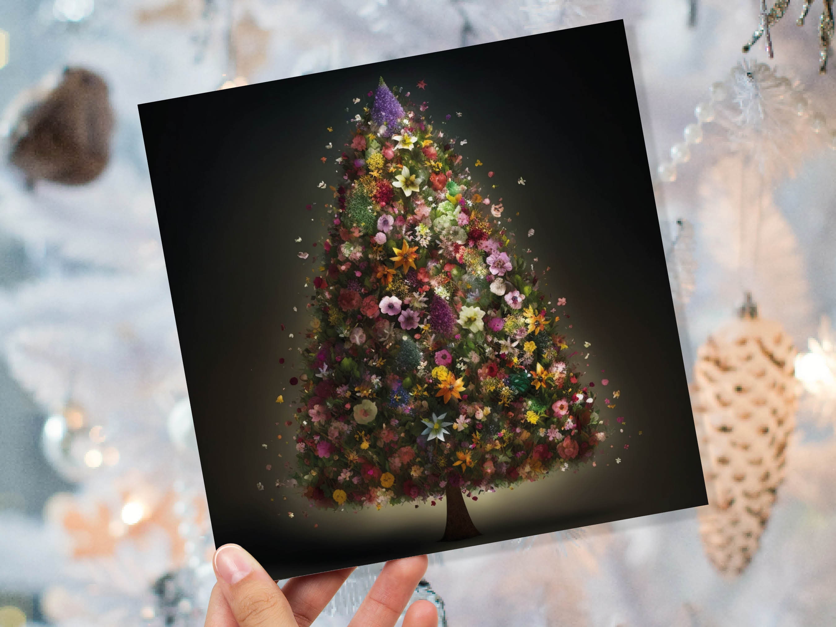 Floral Christmas Card Pink Flowers Tree Bouquet Arrangement for Florists and Gardeners Greetings Cards For Family Best Friends Xmas 2025 - View 9