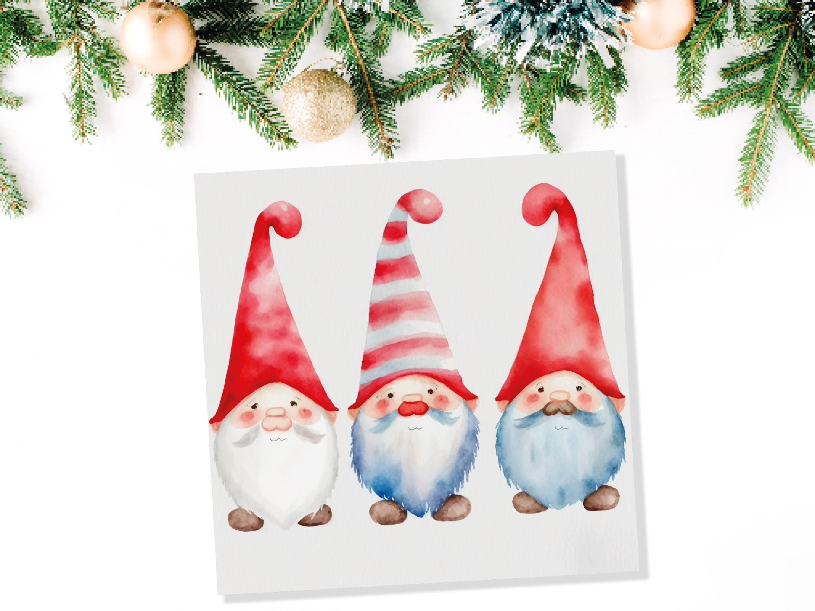 Christmas Gnomes Card Cute Gonk Myth Red White Watercolour Painting Pointy Hats and Beards Greetings Cards For Family Best Friends Xmas 2025 - View 6