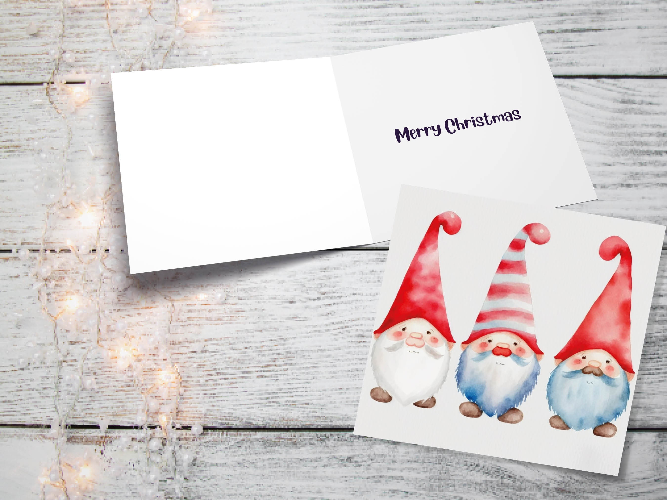 Christmas Gnomes Card Cute Gonk Myth Red White Watercolour Painting Pointy Hats and Beards Greetings Cards For Family Best Friends Xmas 2025 - View 3