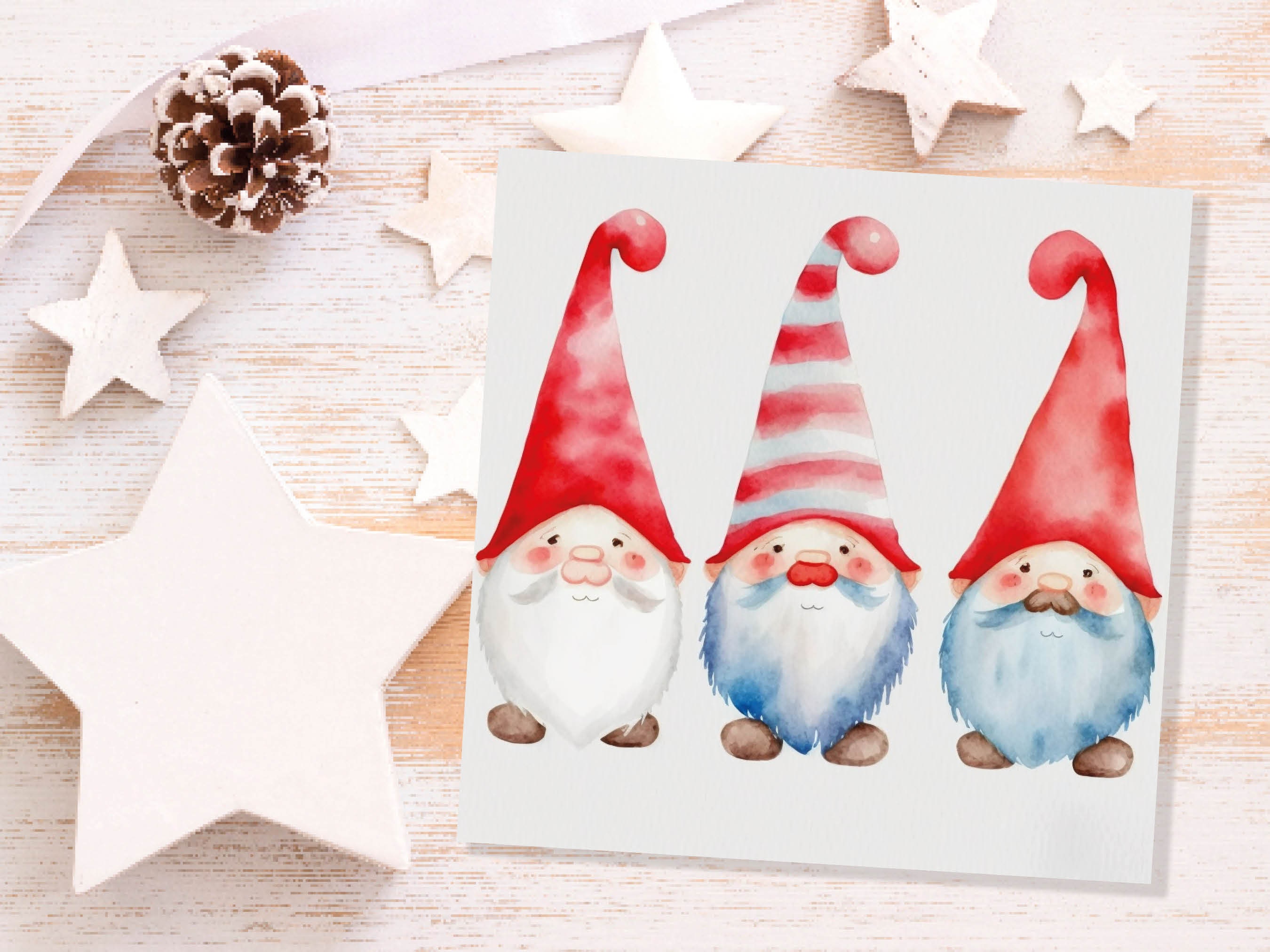 Christmas Gnomes Card Cute Gonk Myth Red White Watercolour Painting Pointy Hats and Beards Greetings Cards For Family Best Friends Xmas 2025 - View 9