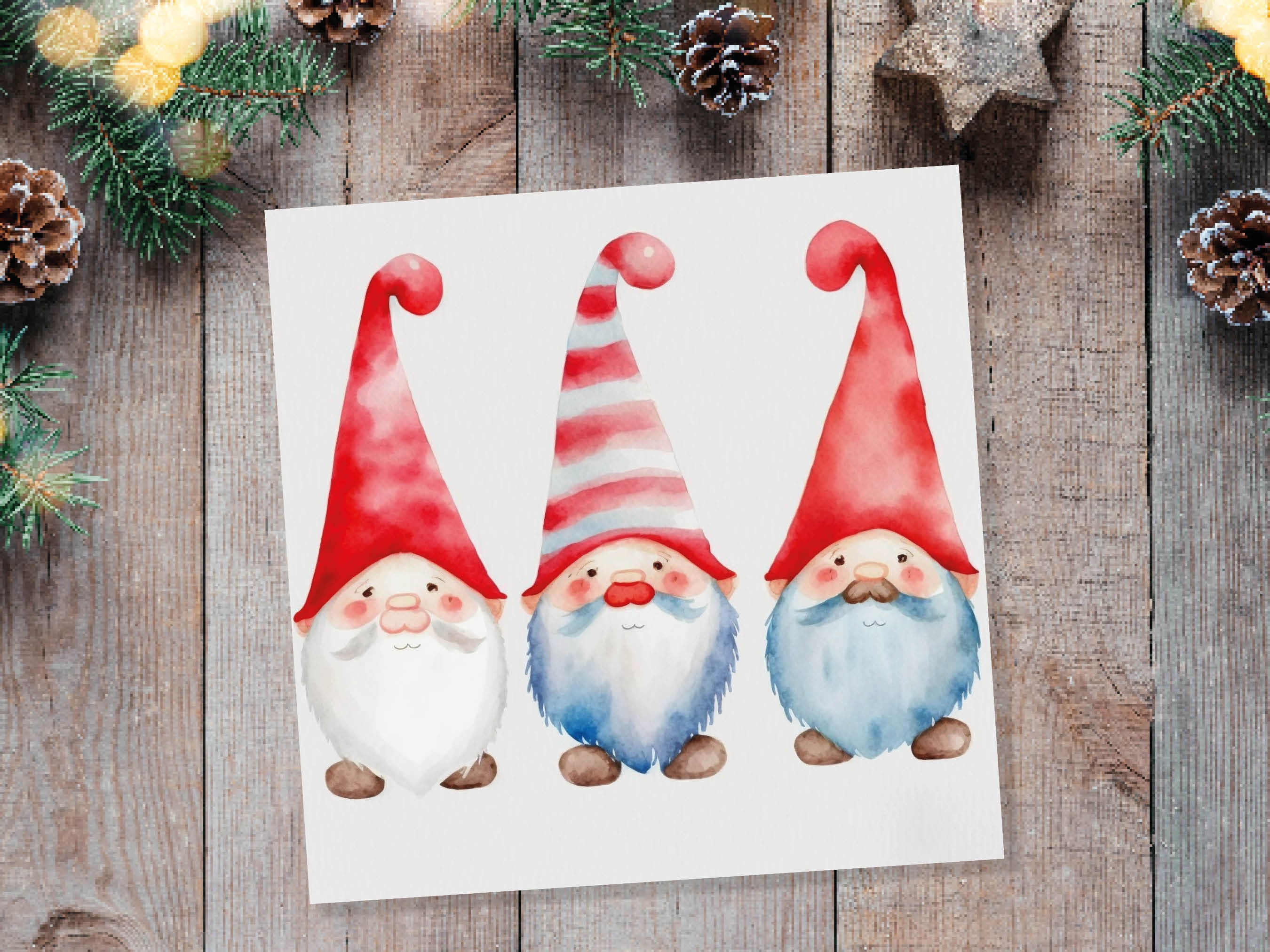 Christmas Gnomes Card Cute Gonk Myth Red White Watercolour Painting Pointy Hats and Beards Greetings Cards For Family Best Friends Xmas 2025 - View 7