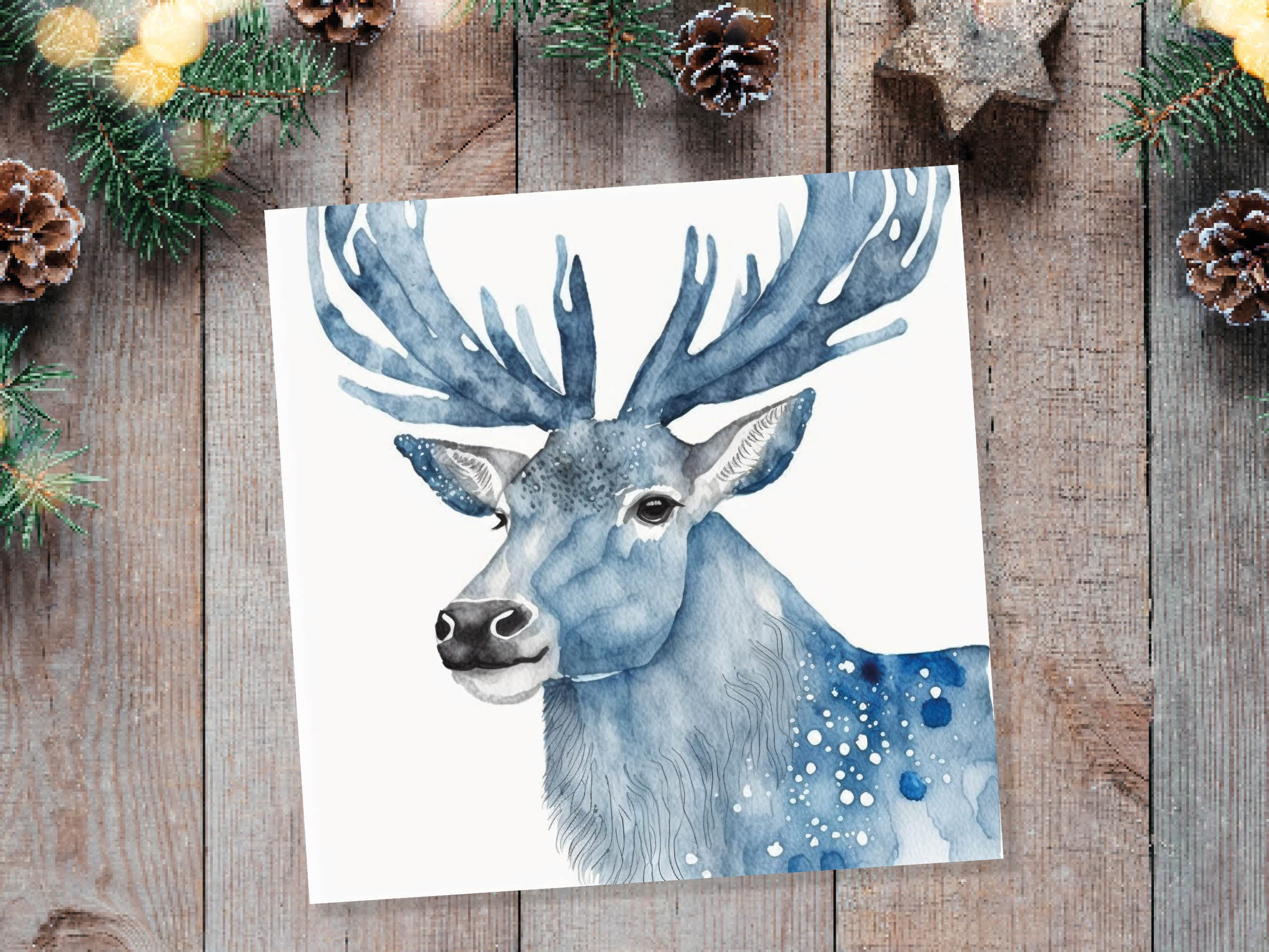 Watercolour Deer Card Blue Painted Winter Reindeer Magical Prussian Blues Elegant Icy Greetings Cards For Family Friends Xmas 2025 Thank You - View 7