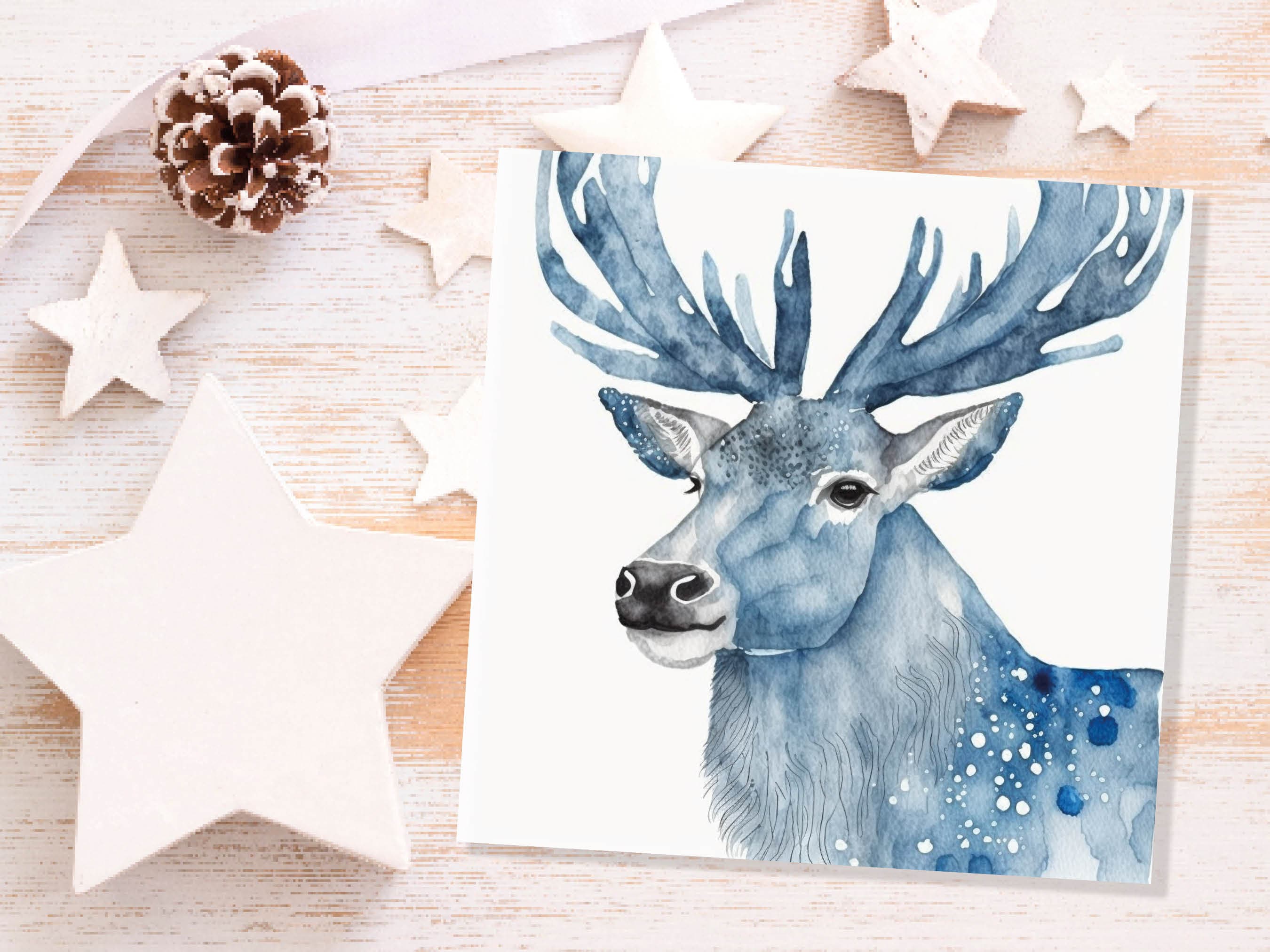 Watercolour Deer Card Blue Painted Winter Reindeer Magical Prussian Blues Elegant Icy Greetings Cards For Family Friends Xmas 2025 Thank You - View 8