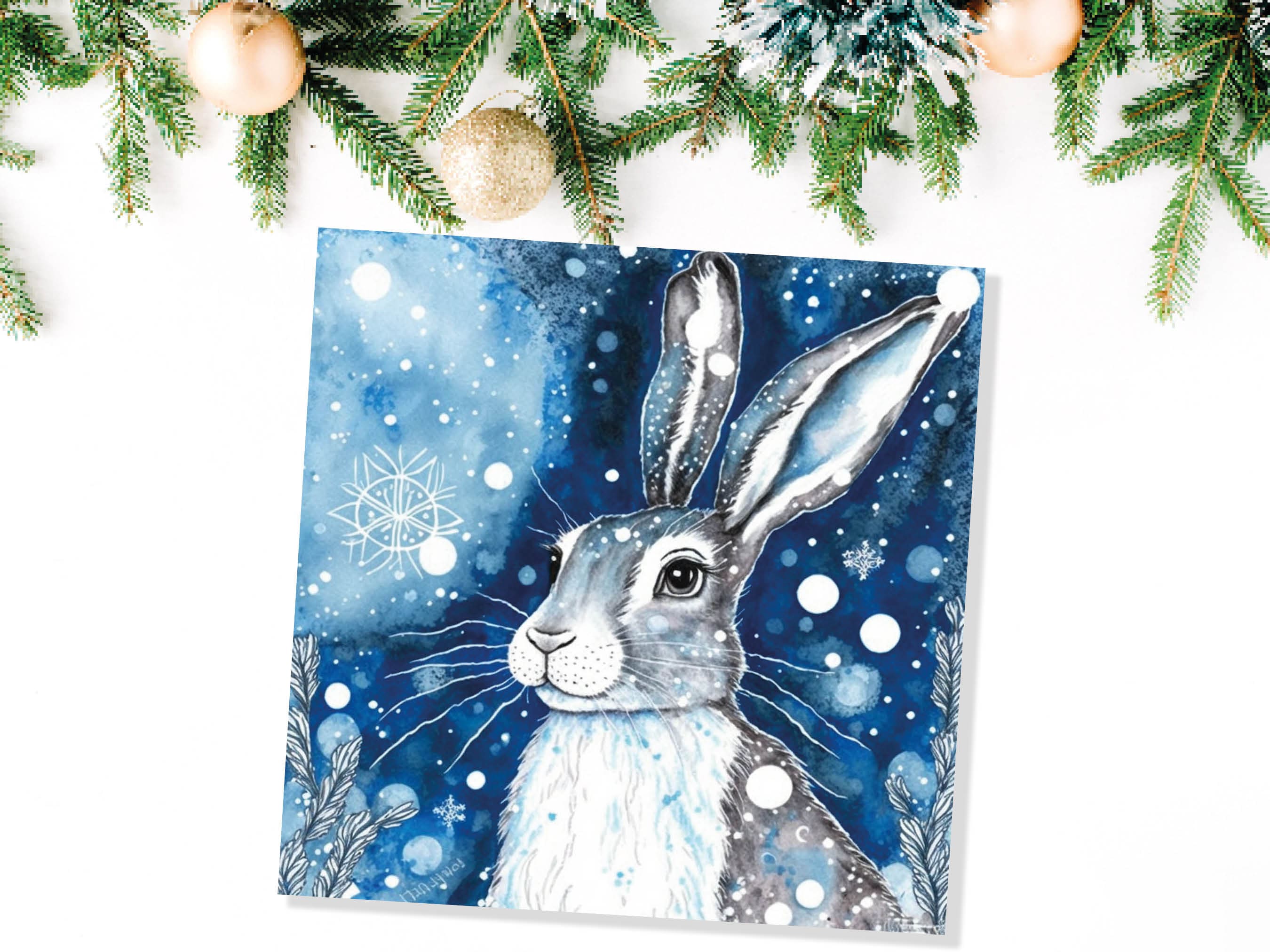 Winter Hare Beautiful Greetings Cards Blue Watercolour Snow Scene Snowy Rabbit Nature Landscape Cards For Family Friends Xmas 2025 Thank You - View 8