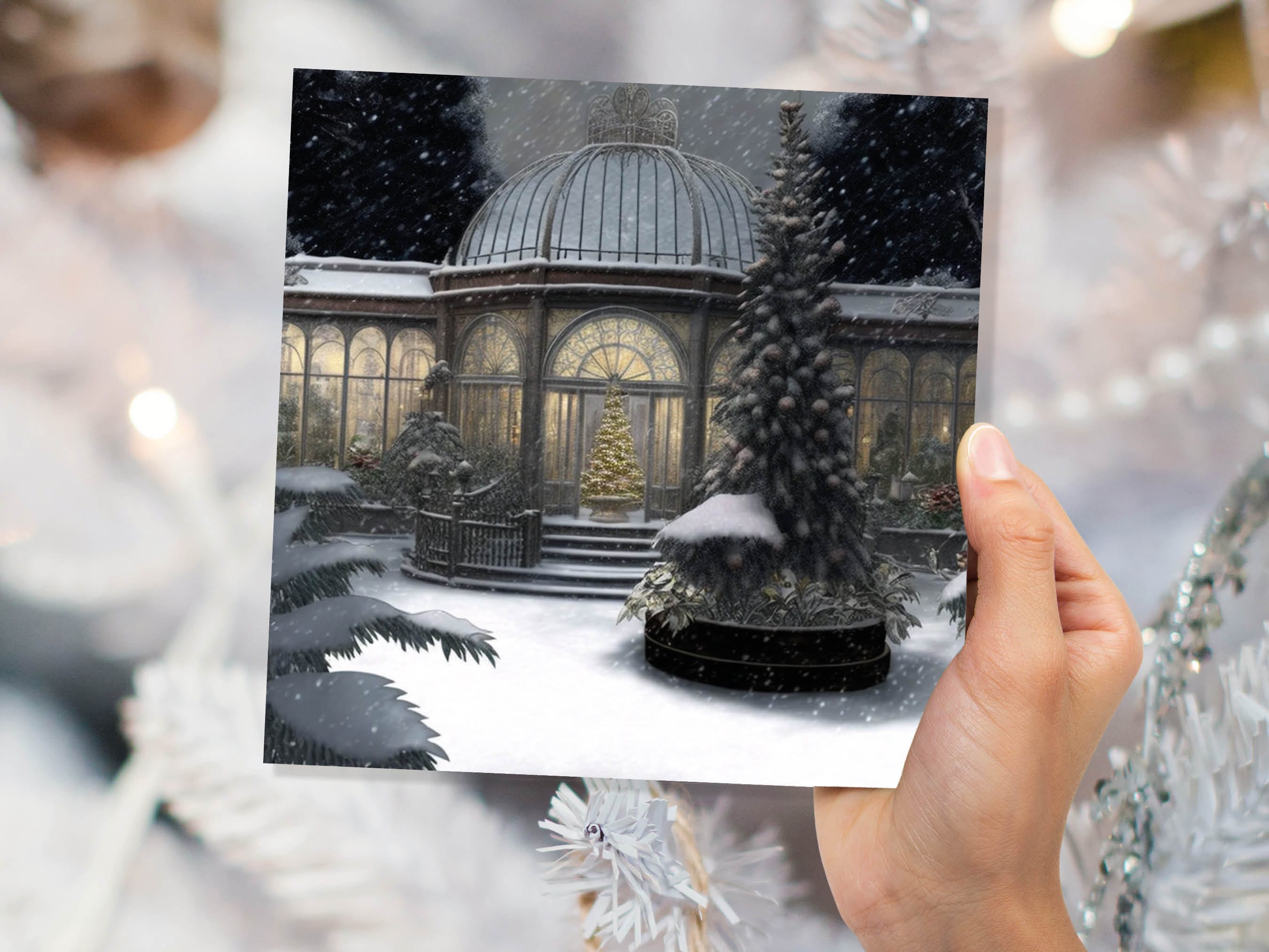 Winter Garden Card Greenhouse Orangery Gardeners Snow Victorian Mansion Country House Greetings Cards For Family Friends Xmas 2025 Thank You - View 7