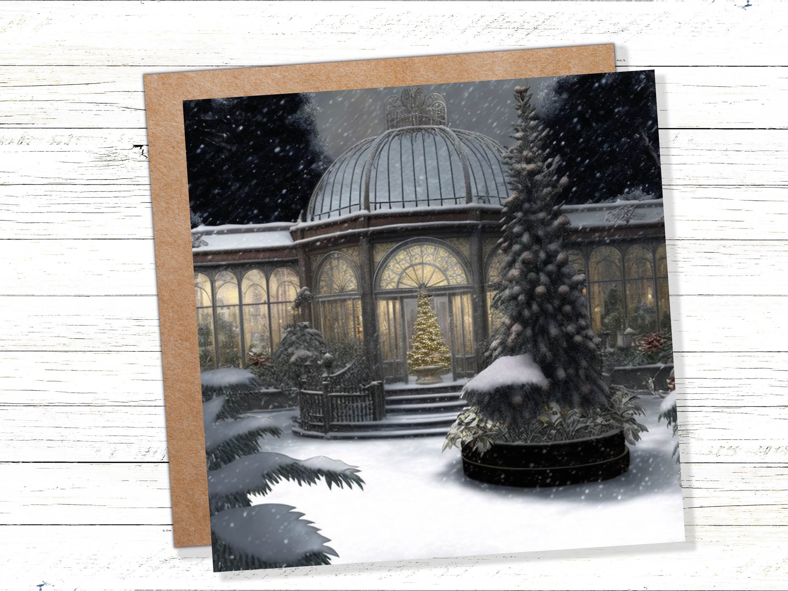 Winter Garden Card Greenhouse Orangery Gardeners Snow Victorian Mansion Country House Greetings Cards For Family Friends Xmas 2025 Thank You - View 9