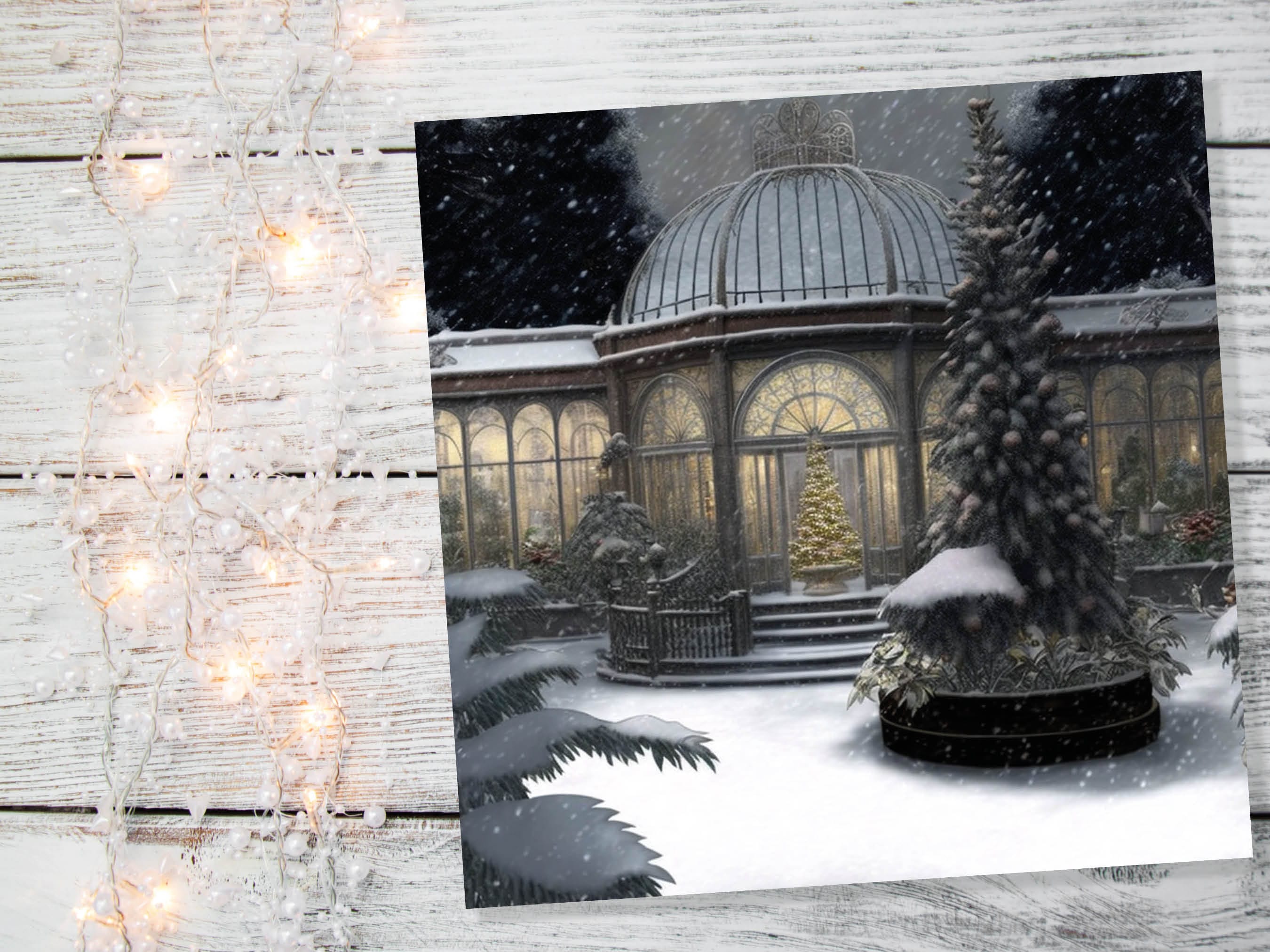 Winter Garden Card Greenhouse Orangery Gardeners Snow Victorian Mansion Country House Greetings Cards For Family Friends Xmas 2025 Thank You - View 5