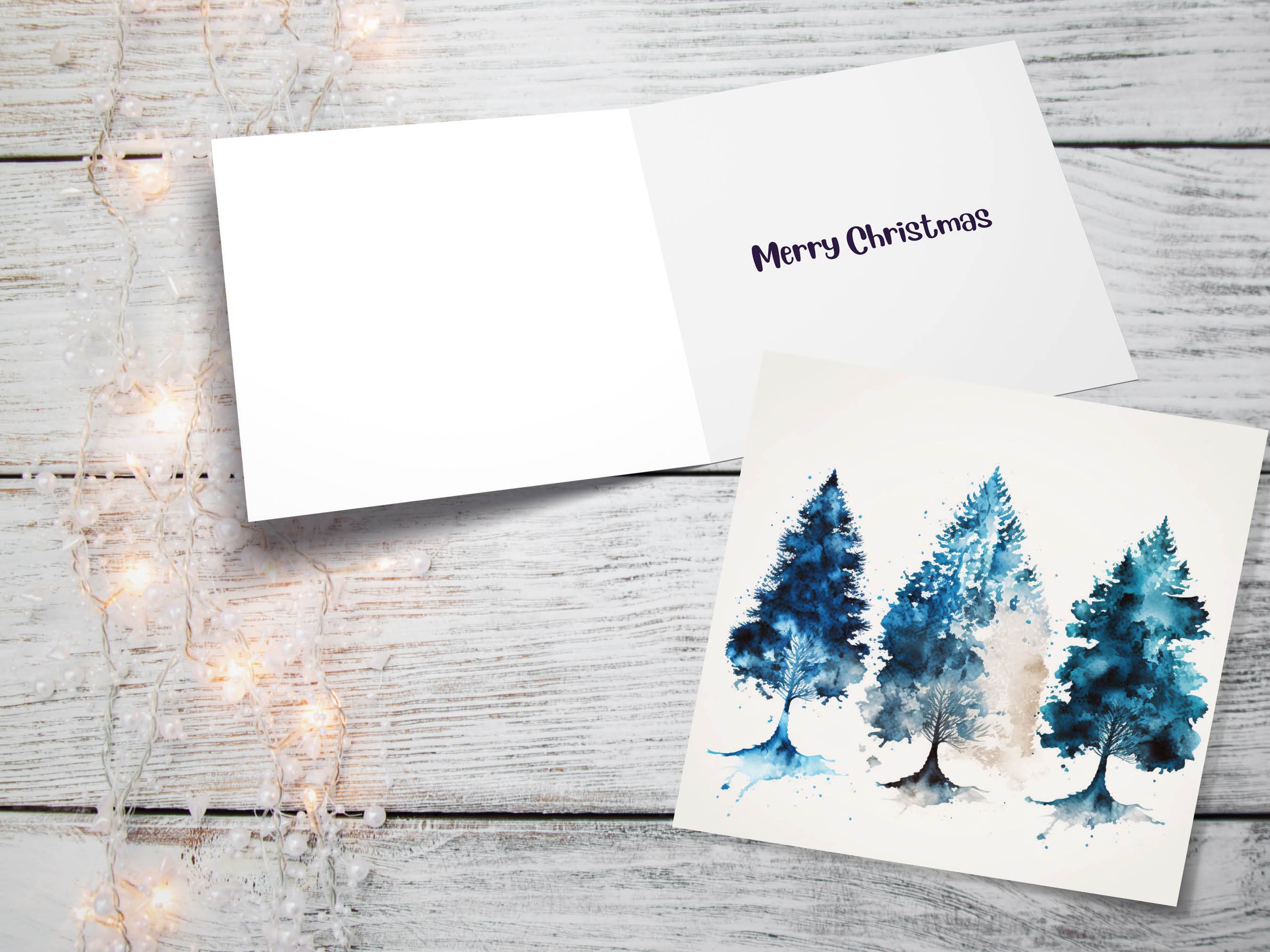 Blue Christmas Trees Card Modern Watercolour Elegant Prussian Fir Tree Messy Painting Style Greetings Cards For Family Friends Xmas 2025 - View 10