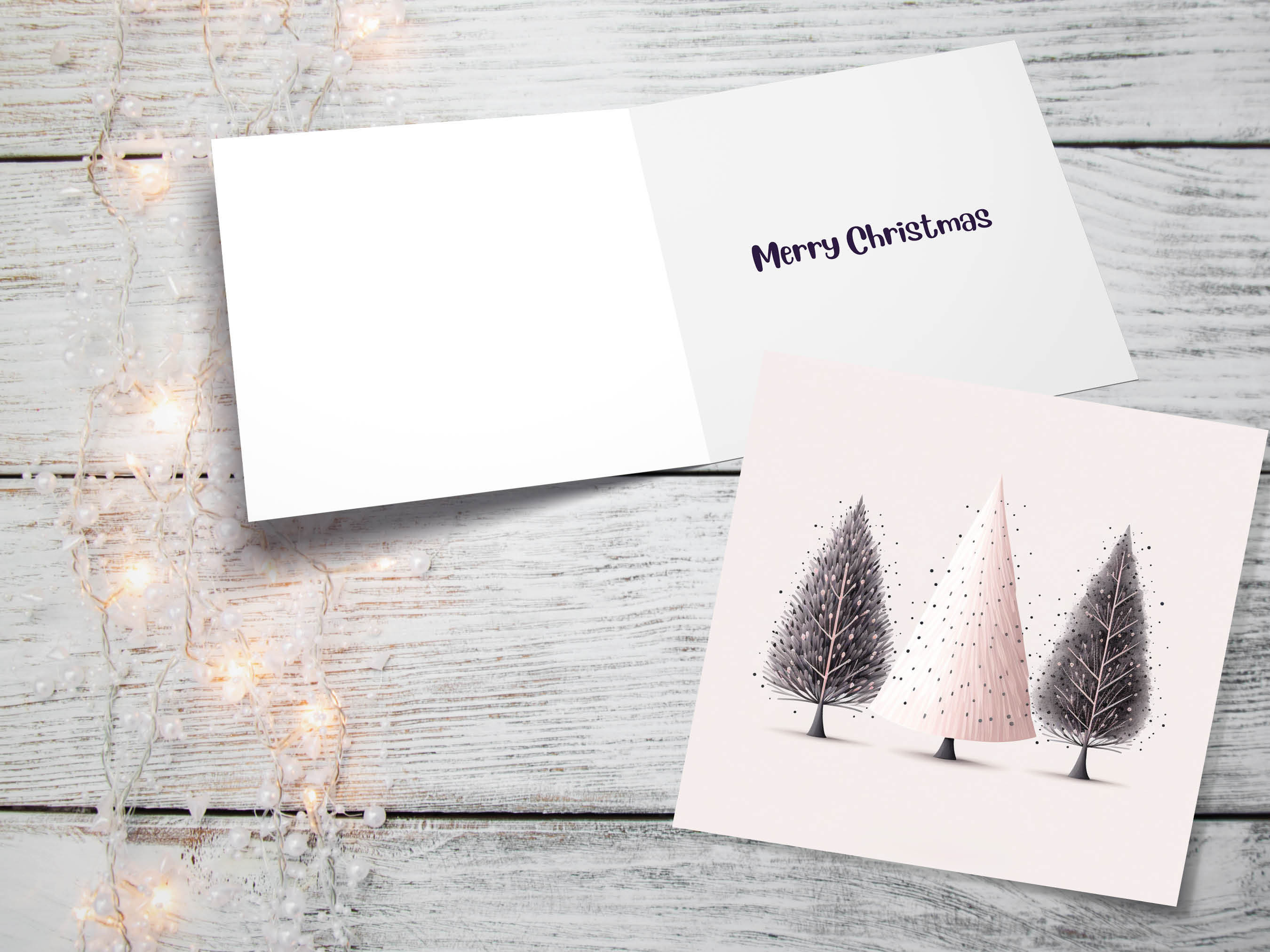 Christmas Trees Illustration Card Modern Elegant Fir Tree Pink Grey White Simple Ink Painting Greetings Cards For Family Friends Xmas 2025 - View 10