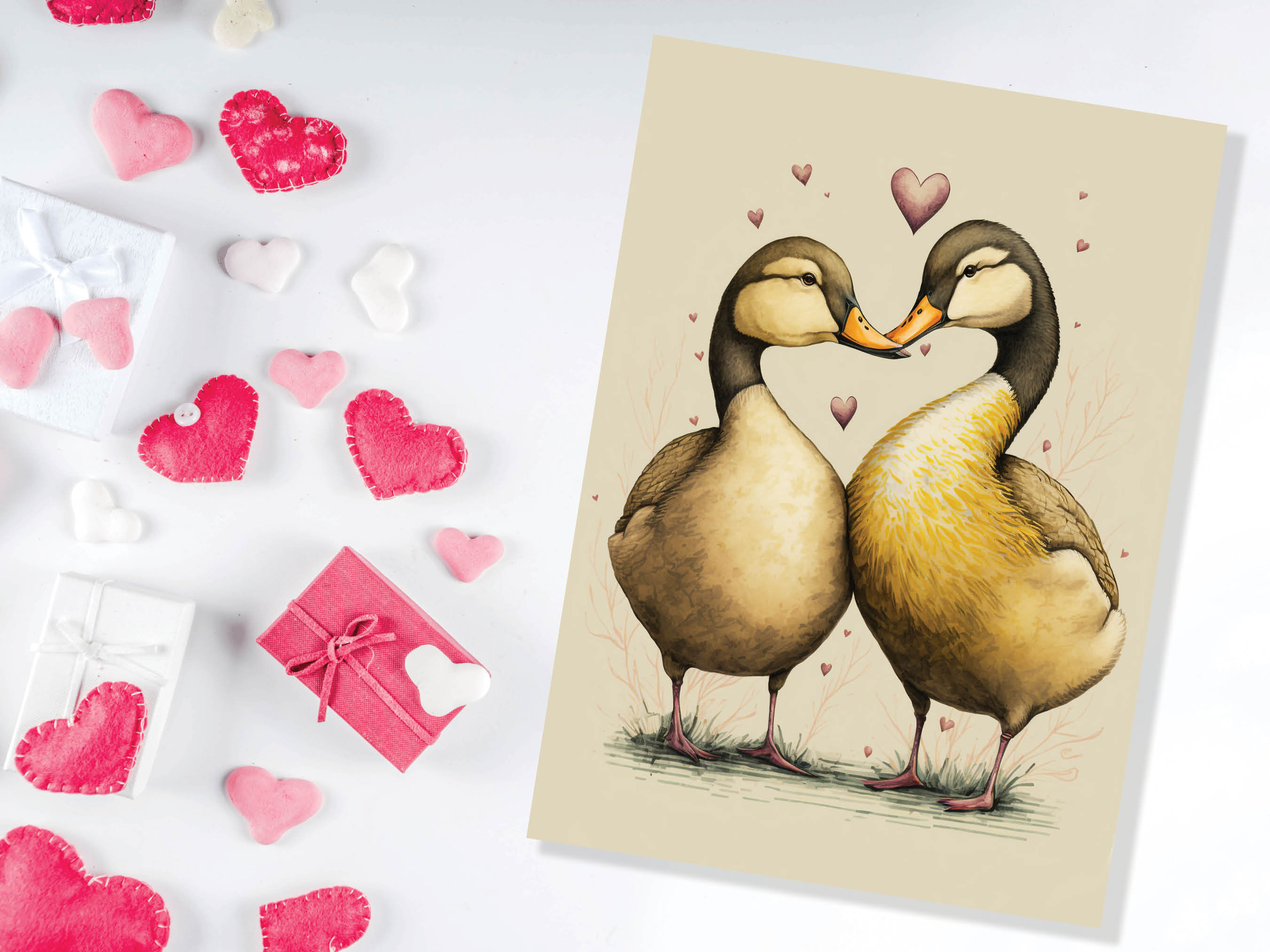 Cute Ducks in Love Greeting Card for Anniversaries Wedding Valentines Day Romantic Vintage Yellow Illustration Couples Spouse Galentines BFF - View 9