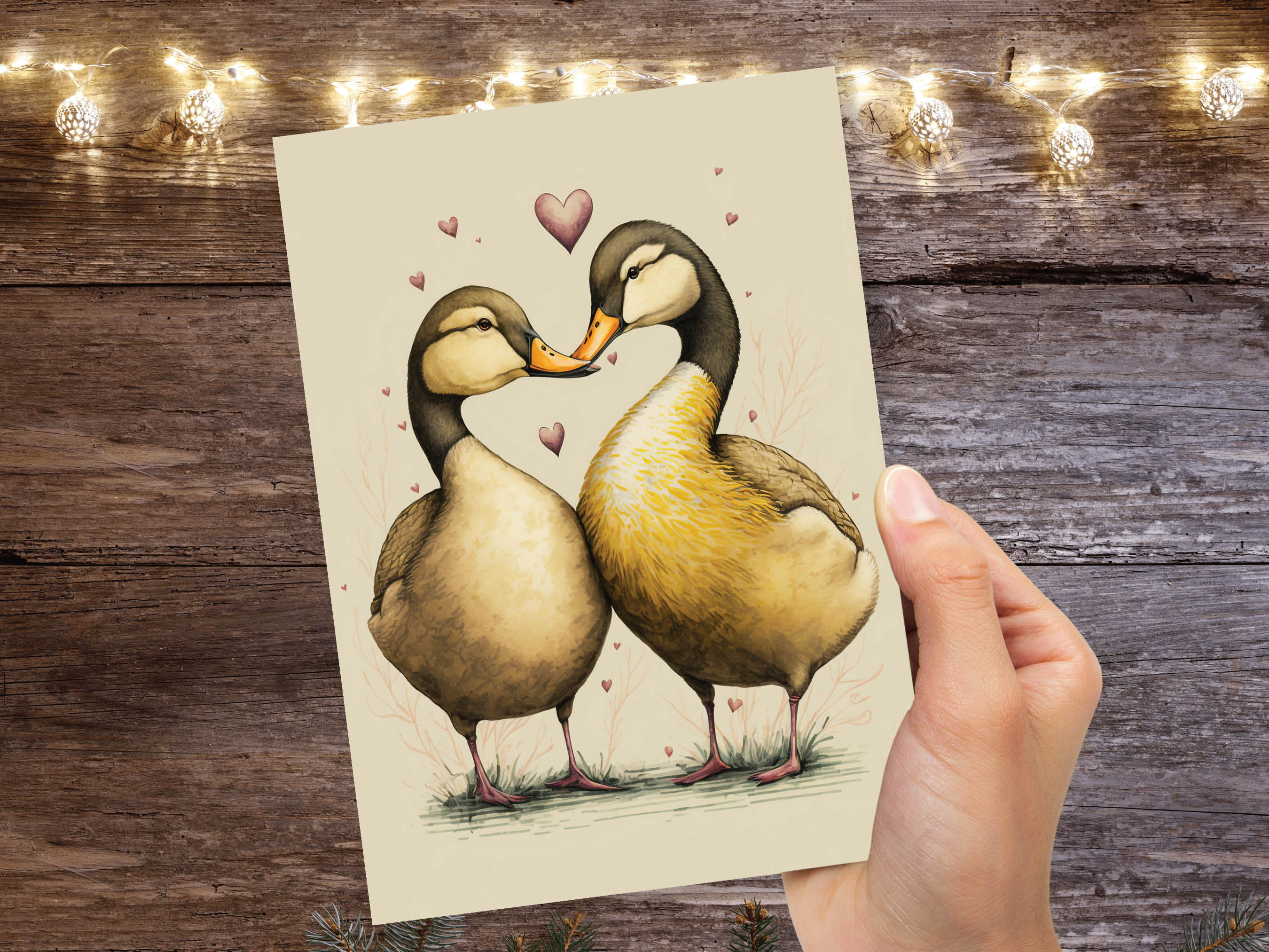 Cute Ducks in Love Greeting Card for Anniversaries Wedding Valentines Day Romantic Vintage Yellow Illustration Couples Spouse Galentines BFF - View 7