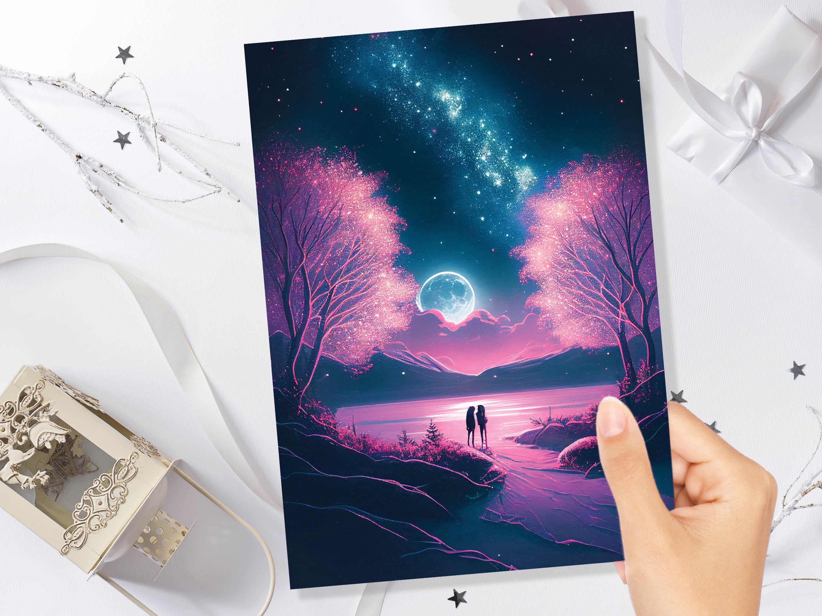Couples In Moonlight Horizon Underneath The Galaxy Greeting Card Romantic for Couples Her Wife Girlfriend Babe Darling Anniversary Monthsary - View 10