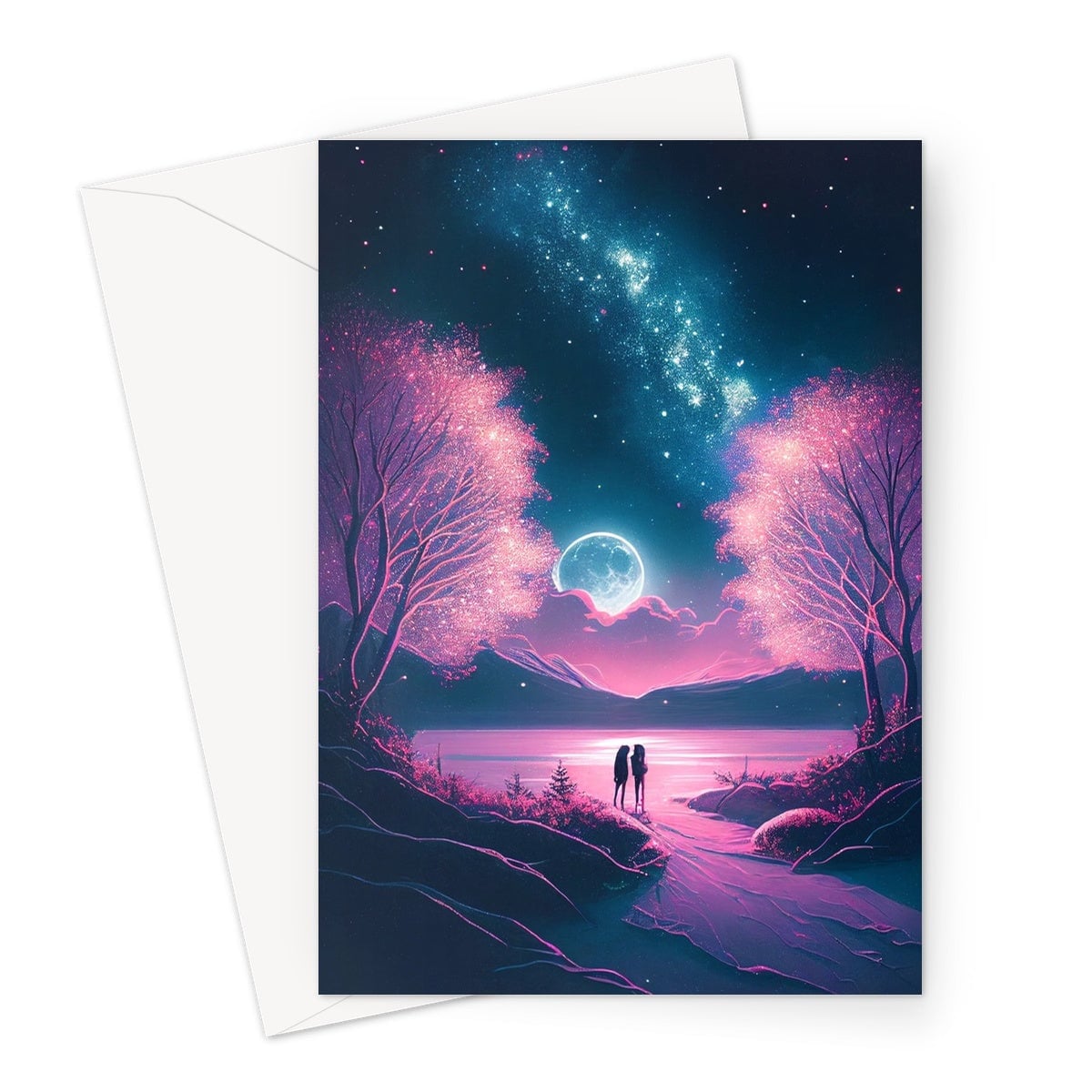 Couples In Moonlight Horizon Underneath The Galaxy Greeting Card Romantic for Couples Her Wife Girlfriend Babe Darling Anniversary Monthsary - View 3