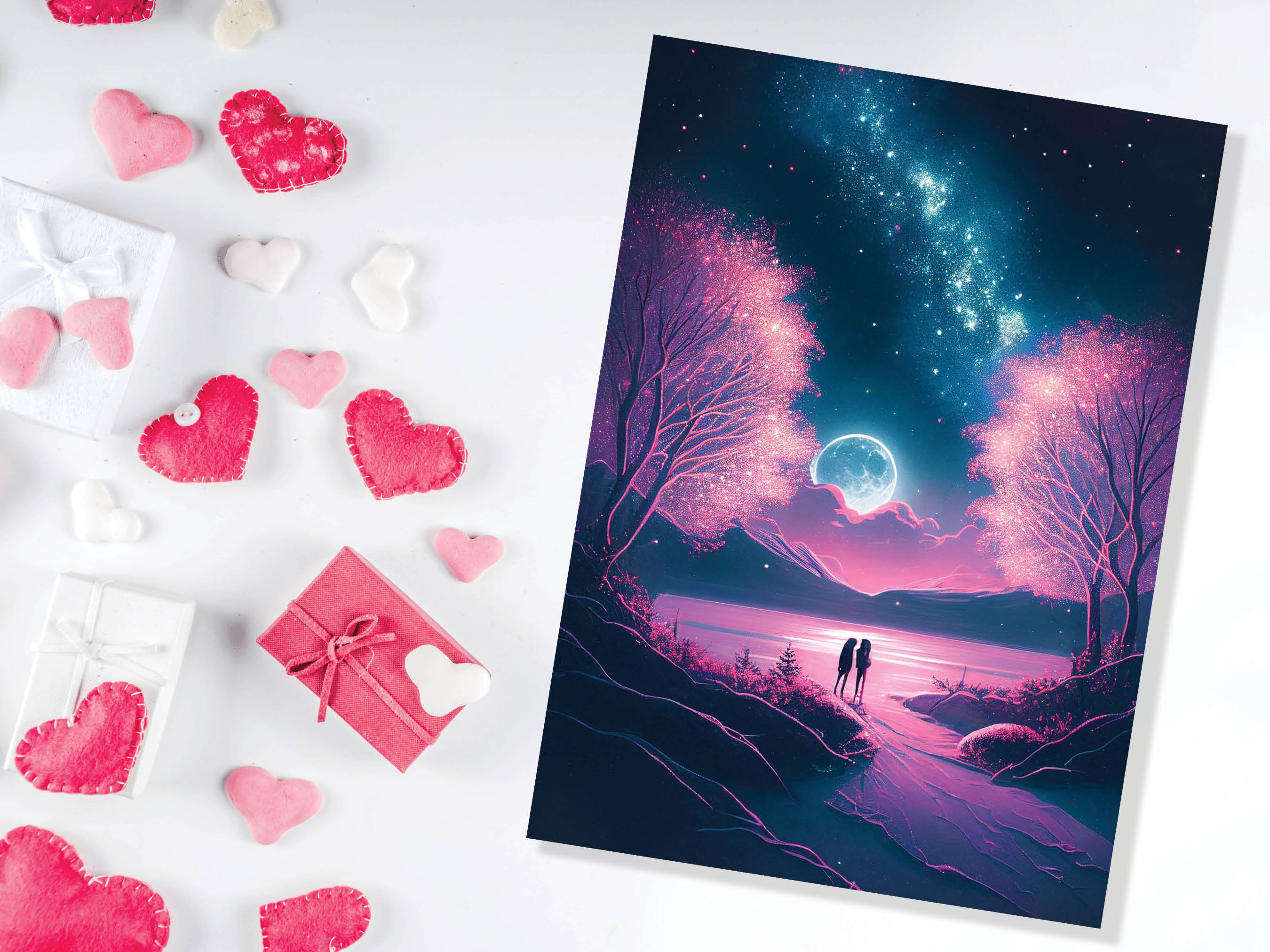 Couples In Moonlight Horizon Underneath The Galaxy Greeting Card Romantic for Couples Her Wife Girlfriend Babe Darling Anniversary Monthsary - View 7
