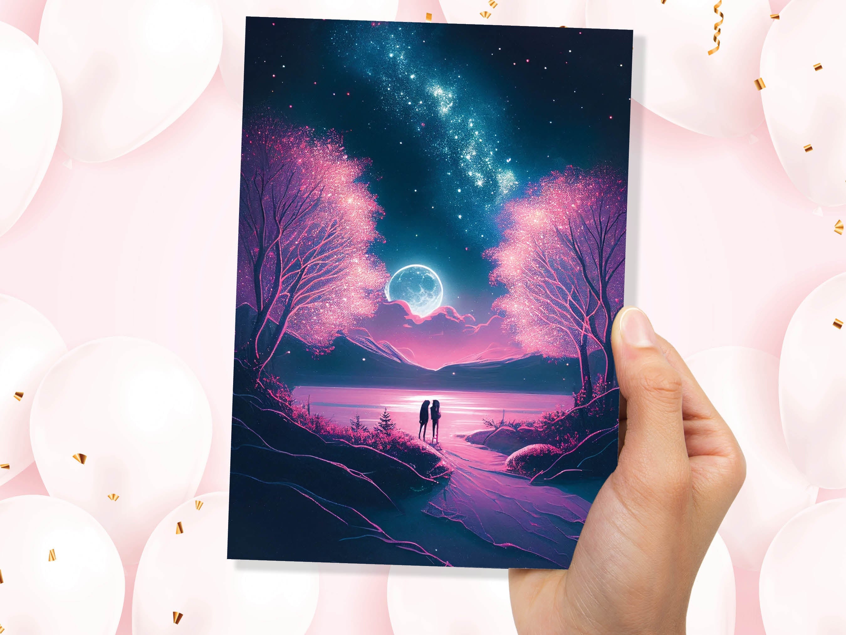Couples In Moonlight Horizon Underneath The Galaxy Greeting Card Romantic for Couples Her Wife Girlfriend Babe Darling Anniversary Monthsary - View 6