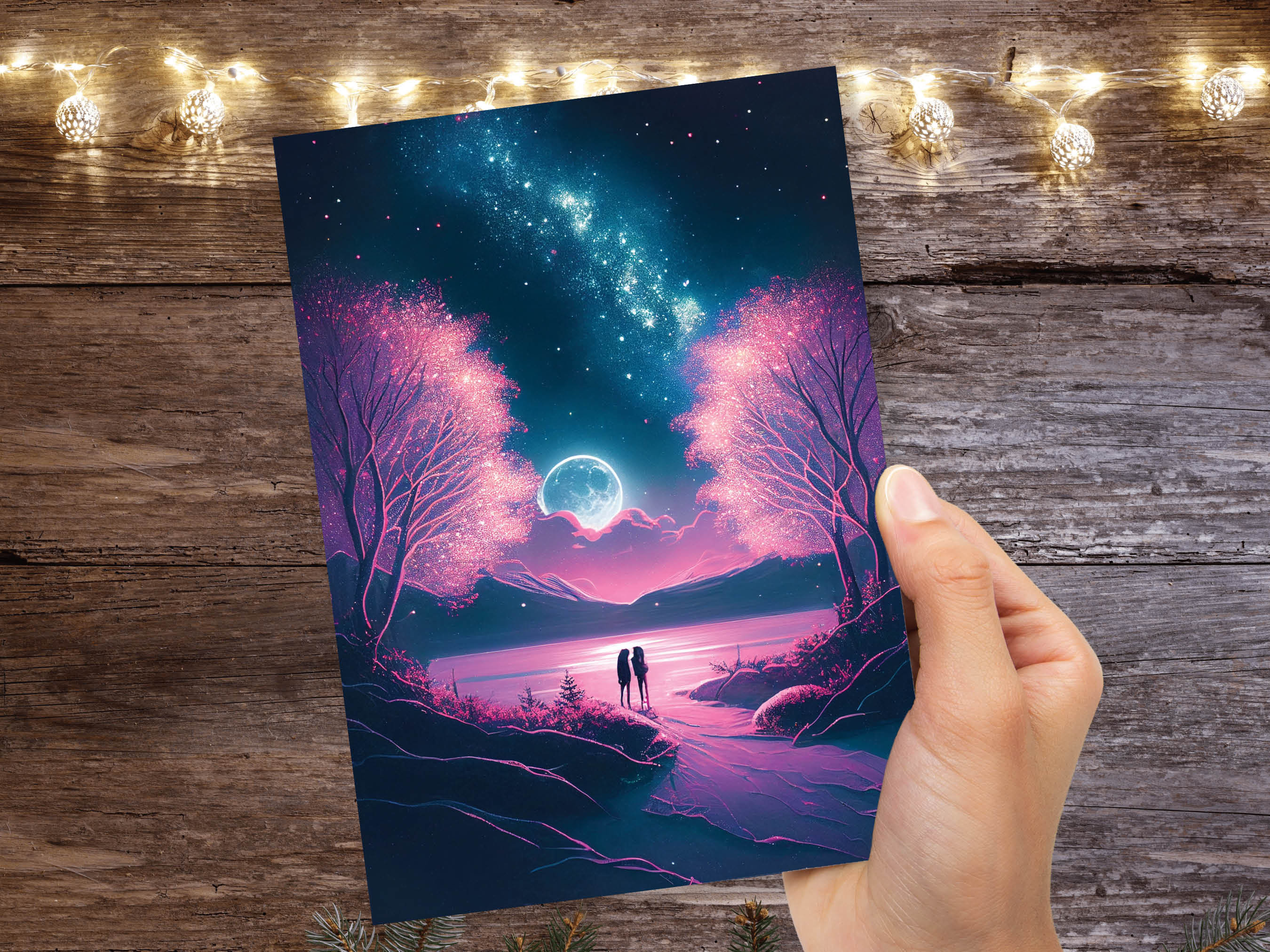 Couples In Moonlight Horizon Underneath The Galaxy Greeting Card Romantic for Couples Her Wife Girlfriend Babe Darling Anniversary Monthsary - View 2