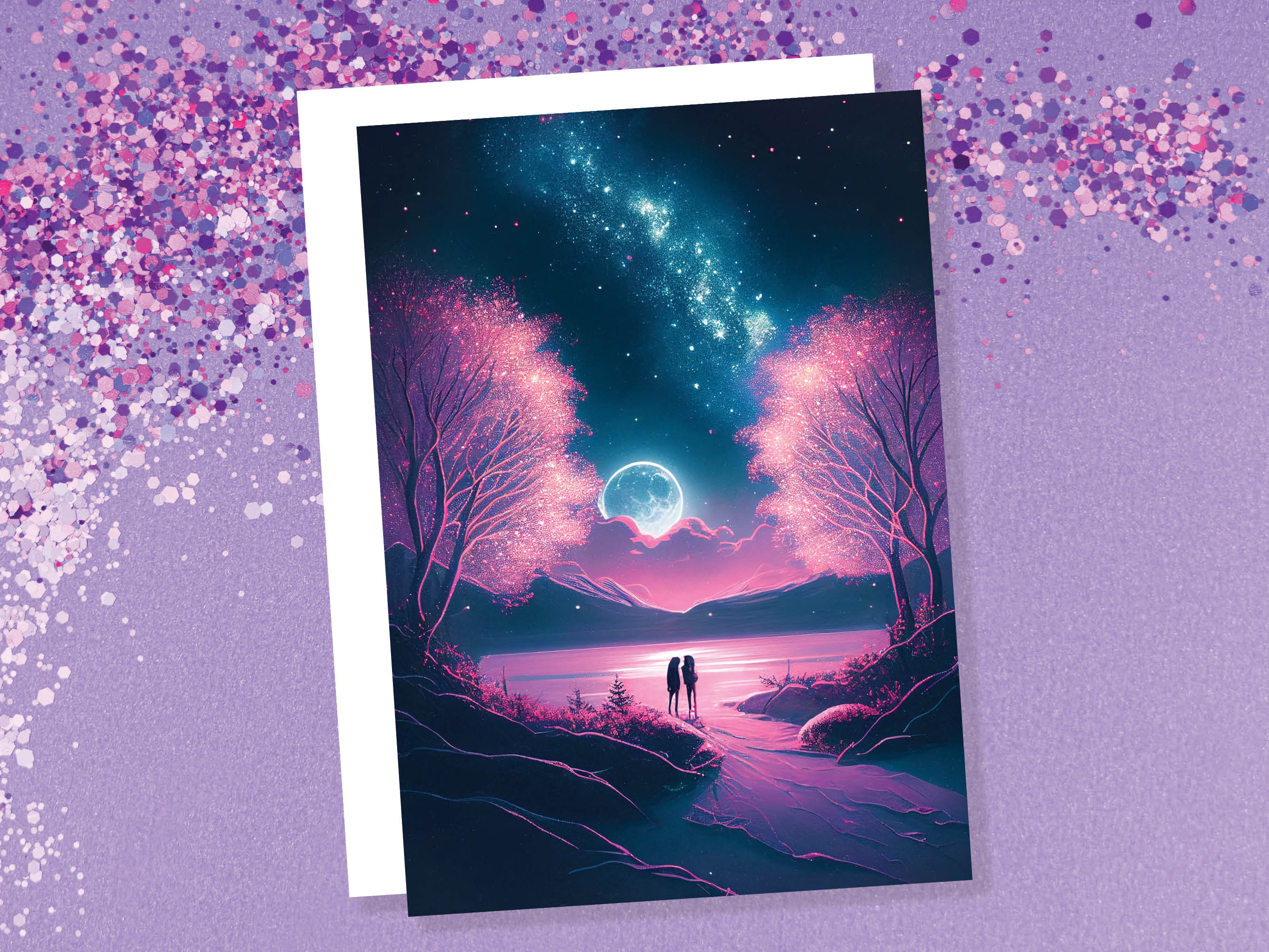 Couples In Moonlight Horizon Underneath The Galaxy Greeting Card Romantic for Couples Her Wife Girlfriend Babe Darling Anniversary Monthsary - View 5
