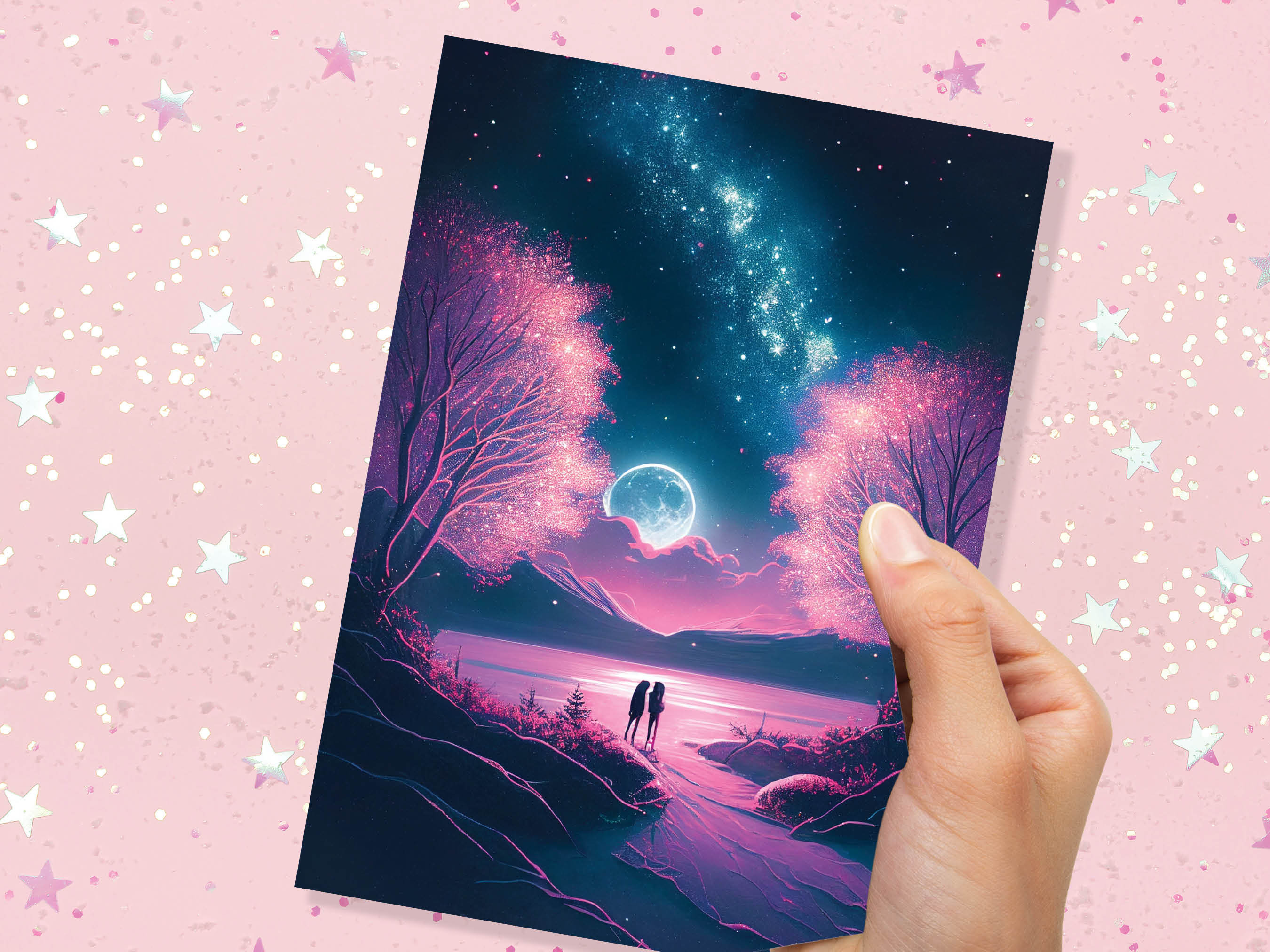 Couples In Moonlight Horizon Underneath The Galaxy Greeting Card Romantic for Couples Her Wife Girlfriend Babe Darling Anniversary Monthsary - View 9