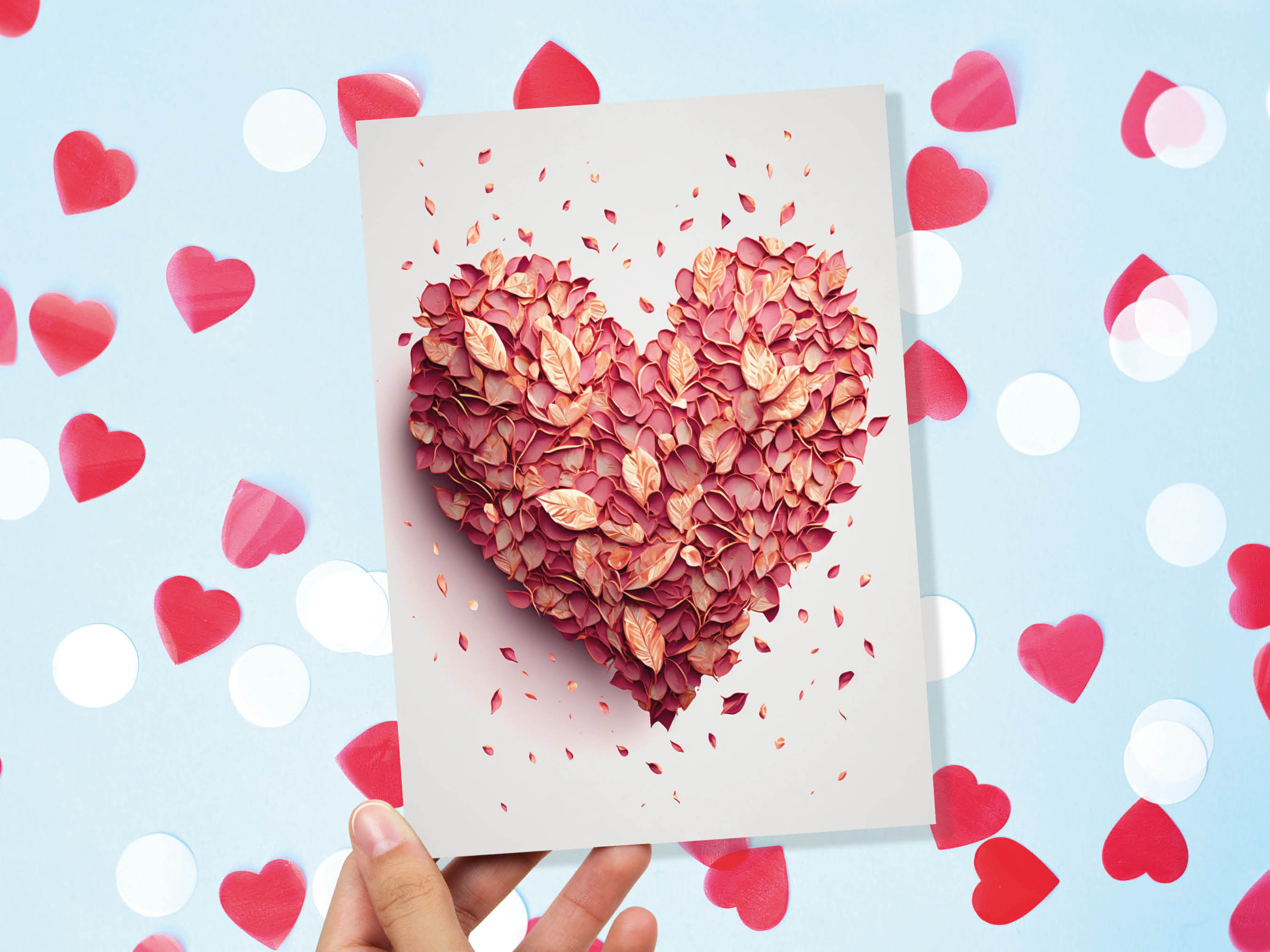 Pink Valentines Heart Card Romantic Rose Petals for Wedding Engagement Anniversary Marriage Wife Girlfriend Husband Love Greeting Cards - View 3