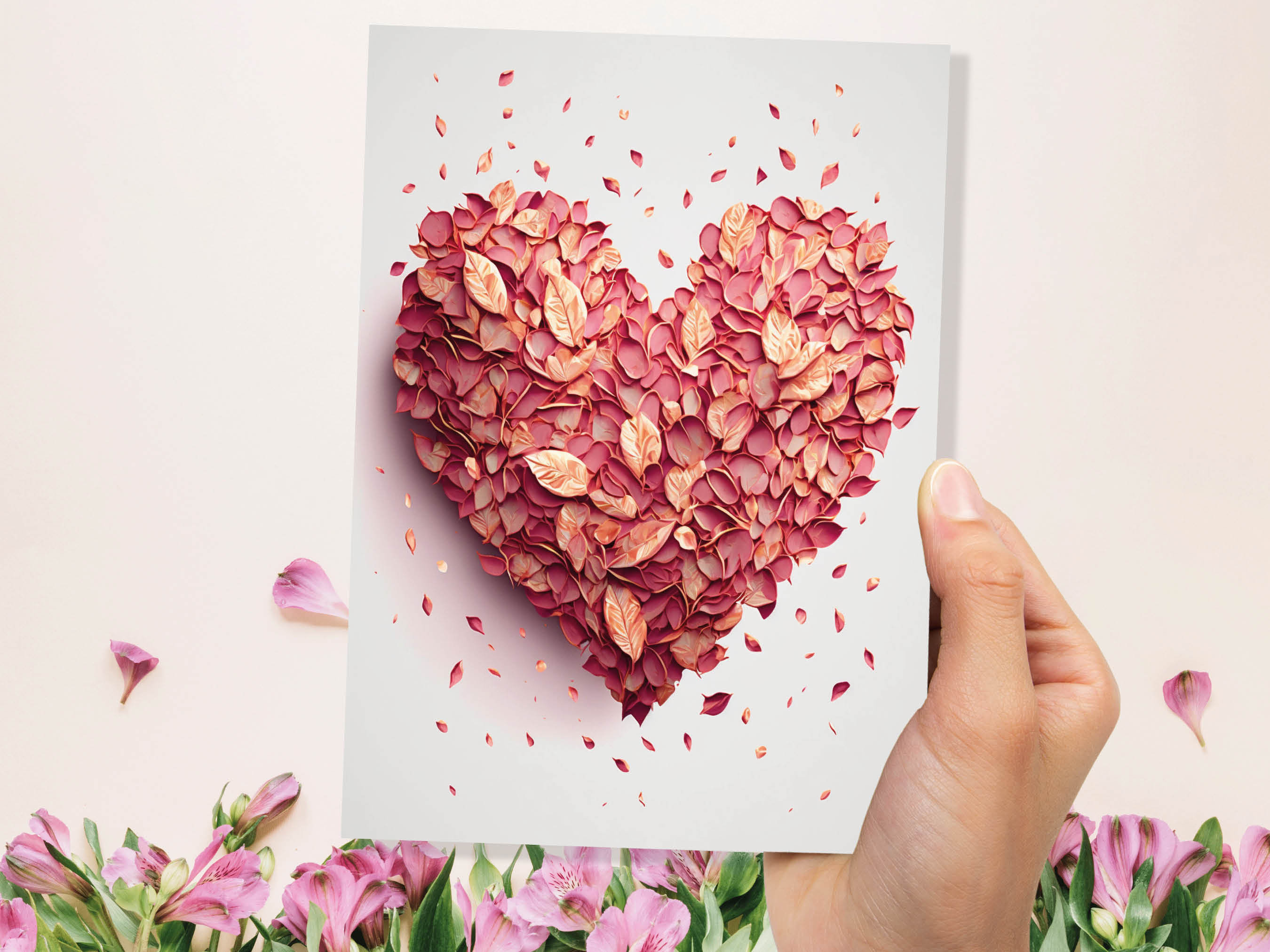 Pink Valentines Heart Card Romantic Rose Petals for Wedding Engagement Anniversary Marriage Wife Girlfriend Husband Love Greeting Cards - View 4