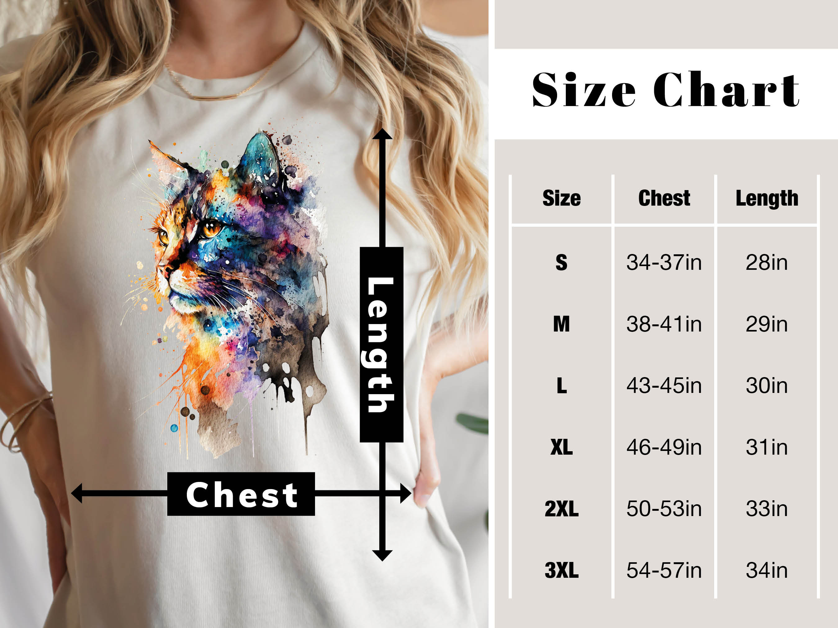 Watercolour Abstract Cat T-Shirt Whimsical Loose Painting Crazy Cat Lady Cats Lovers Gift Rainbow Colourful Art Artists Tee Softstyle Shirt - View 9