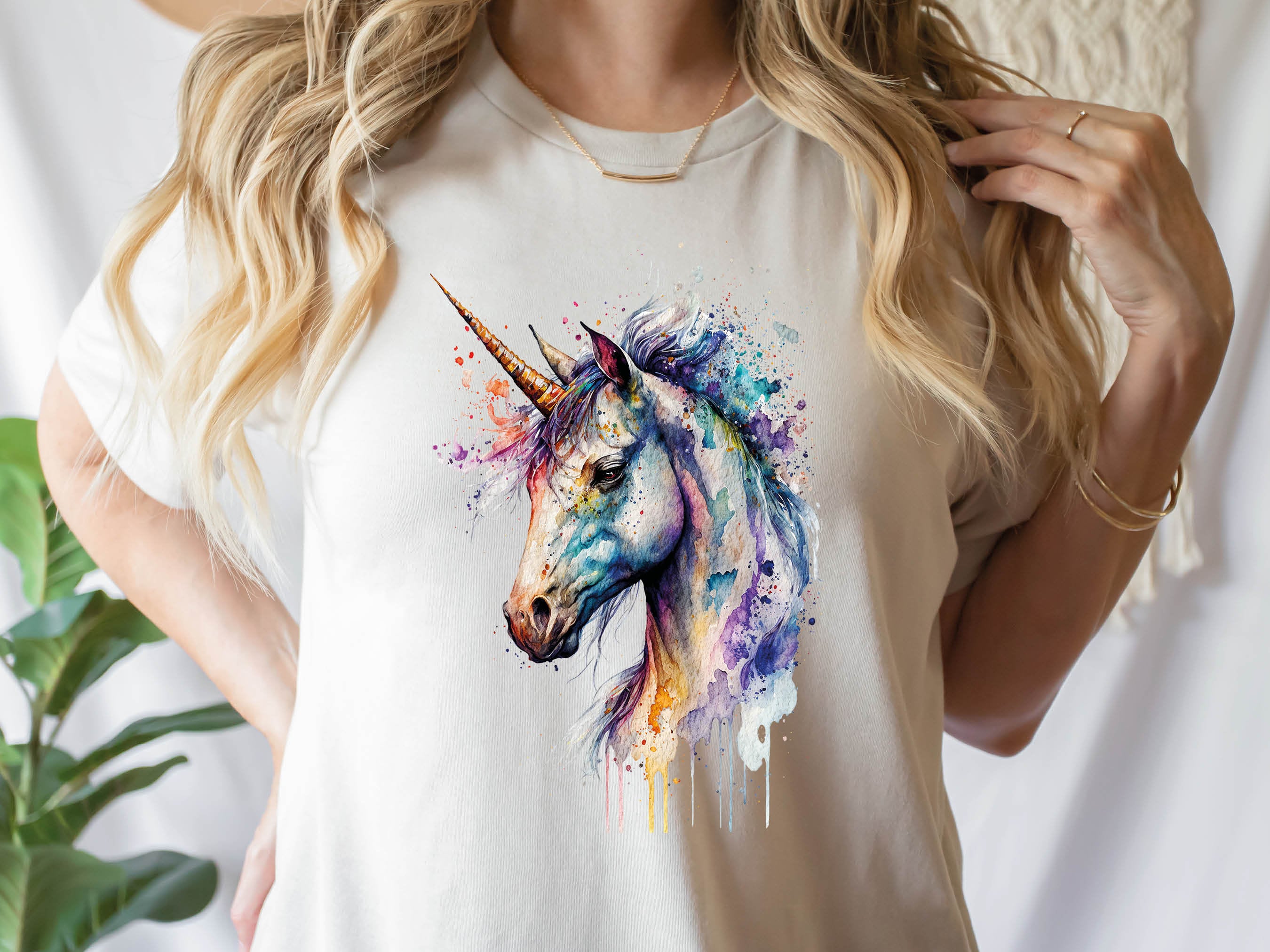 Watercolour Unicorn T-Shirt Mystical Loose Messy Painting Colourful Pastel Rainbow Art Magical Mythical Tee Shirt for Women Gifts for Her - View 2