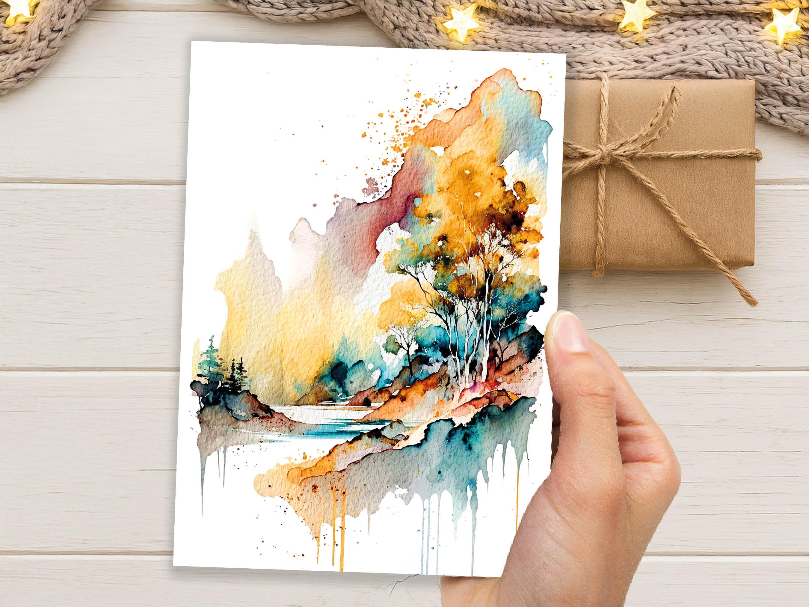 Landscape Card Watercolour Abstract Magical Painting Any Occasion Thinking Of You Notelets Just Because Nature Lover Mum Note Greeting Cards - View 6