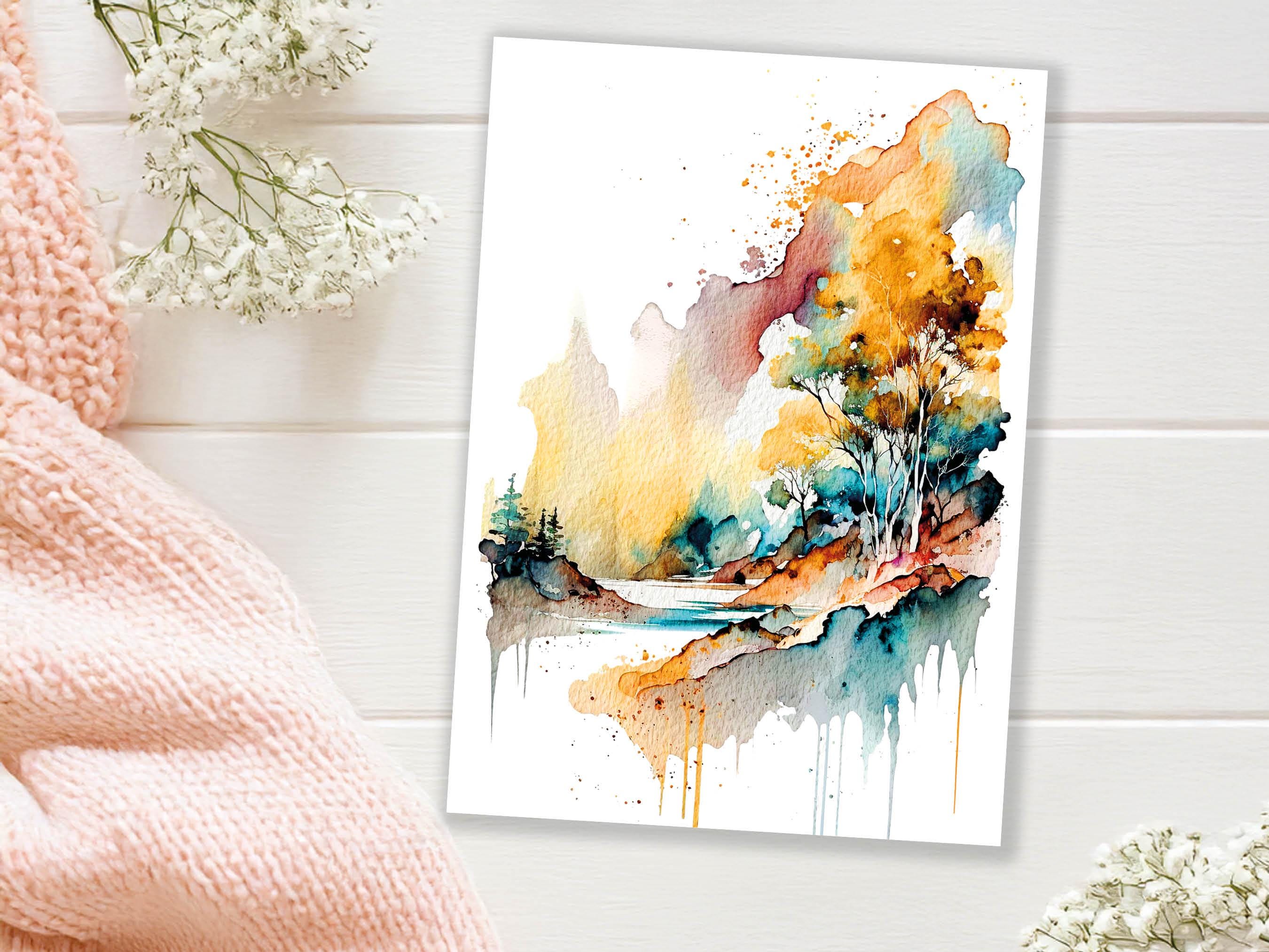 Landscape Card Watercolour Abstract Magical Painting Any Occasion Thinking Of You Notelets Just Because Nature Lover Mum Note Greeting Cards - View 7
