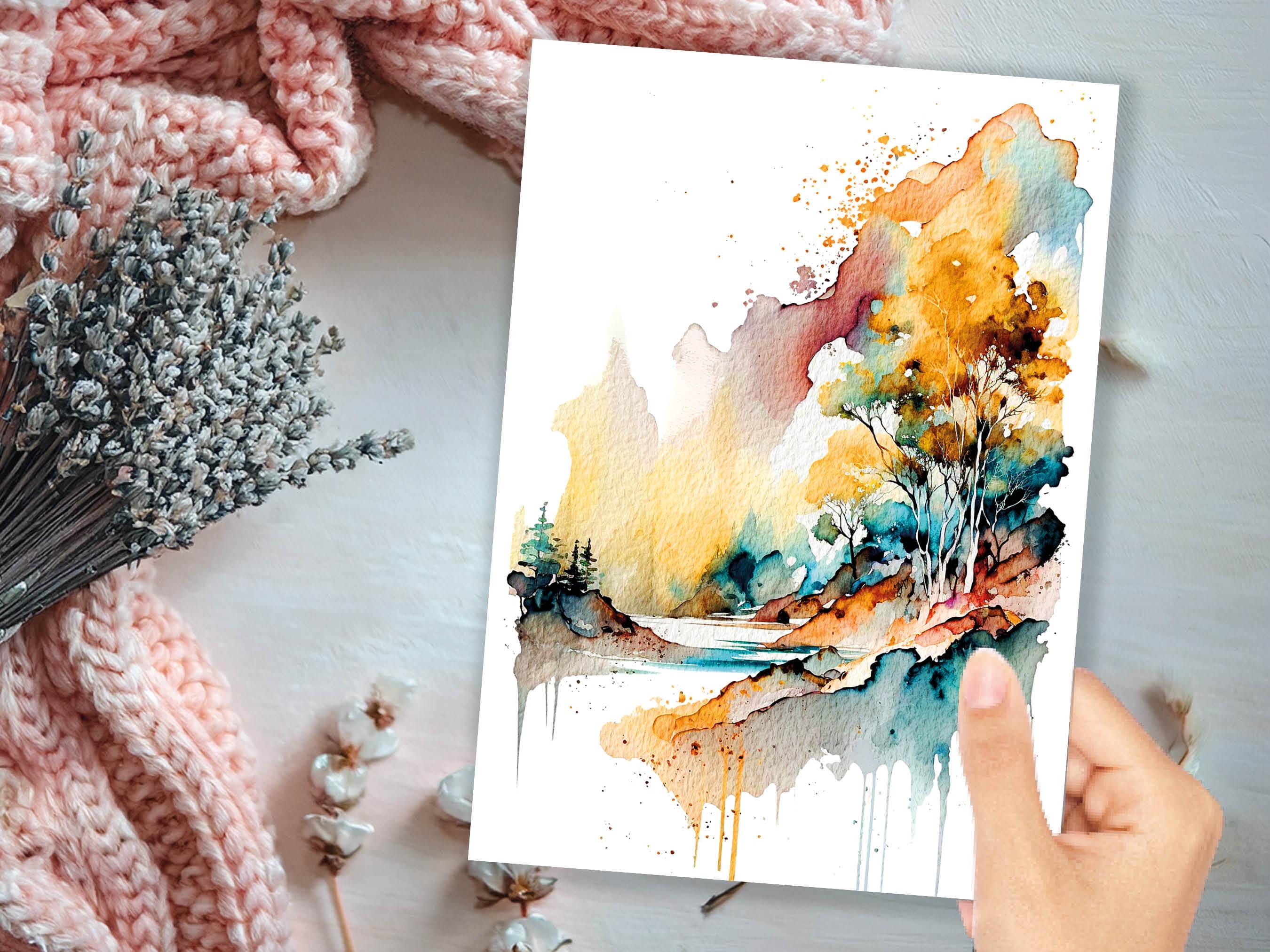 Landscape Card Watercolour Abstract Magical Painting Any Occasion Thinking Of You Notelets Just Because Nature Lover Mum Note Greeting Cards - View 8