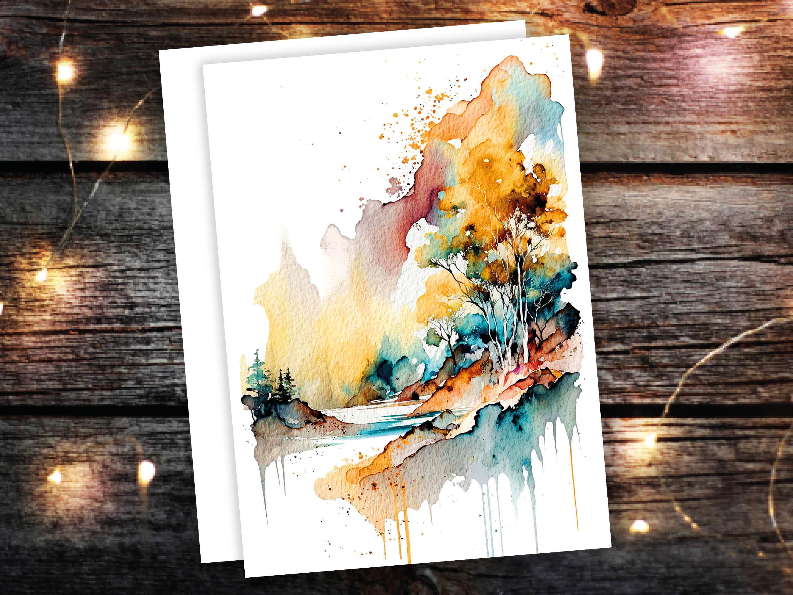 Landscape Card Watercolour Abstract Magical Painting Any Occasion Thinking Of You Notelets Just Because Nature Lover Mum Note Greeting Cards
