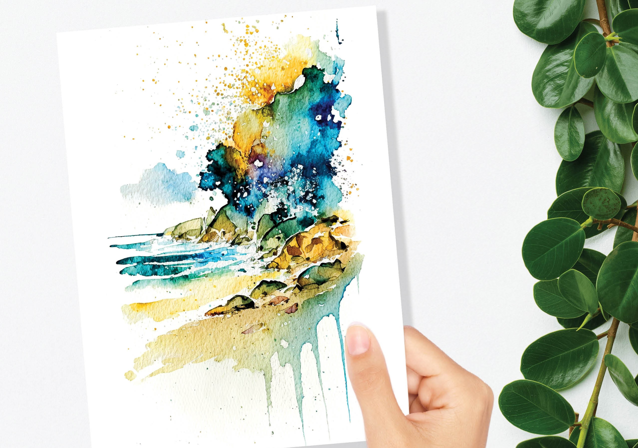 Beach Note Cards Watercolour Abstract Painting Ocean Coastal Inspired Nautical Sea Seaside Lover Greetings Any Occasion Thinking of You BFF - View 8