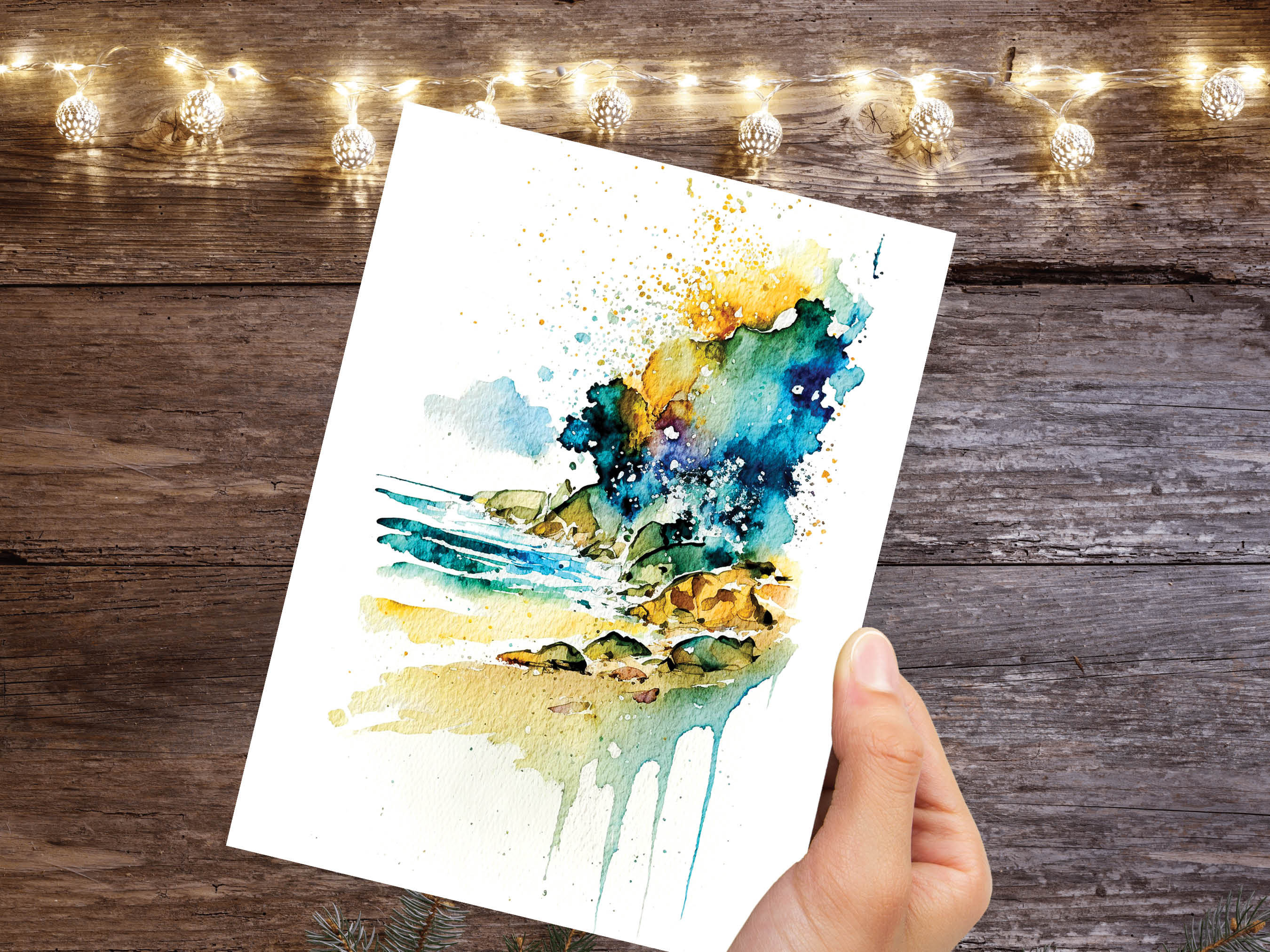 Beach Note Cards Watercolour Abstract Painting Ocean Coastal Inspired Nautical Sea Seaside Lover Greetings Any Occasion Thinking of You BFF - View 7