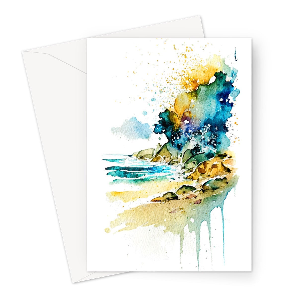 Beach Note Cards Watercolour Abstract Painting Ocean Coastal Inspired Nautical Sea Seaside Lover Greetings Any Occasion Thinking of You BFF - View 2