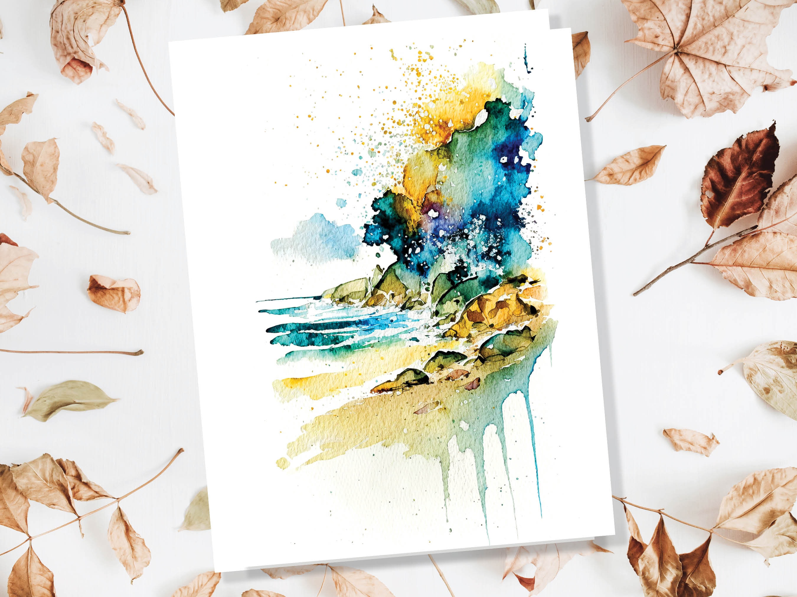 Beach Note Cards Watercolour Abstract Painting Ocean Coastal Inspired Nautical Sea Seaside Lover Greetings Any Occasion Thinking of You BFF - View 6