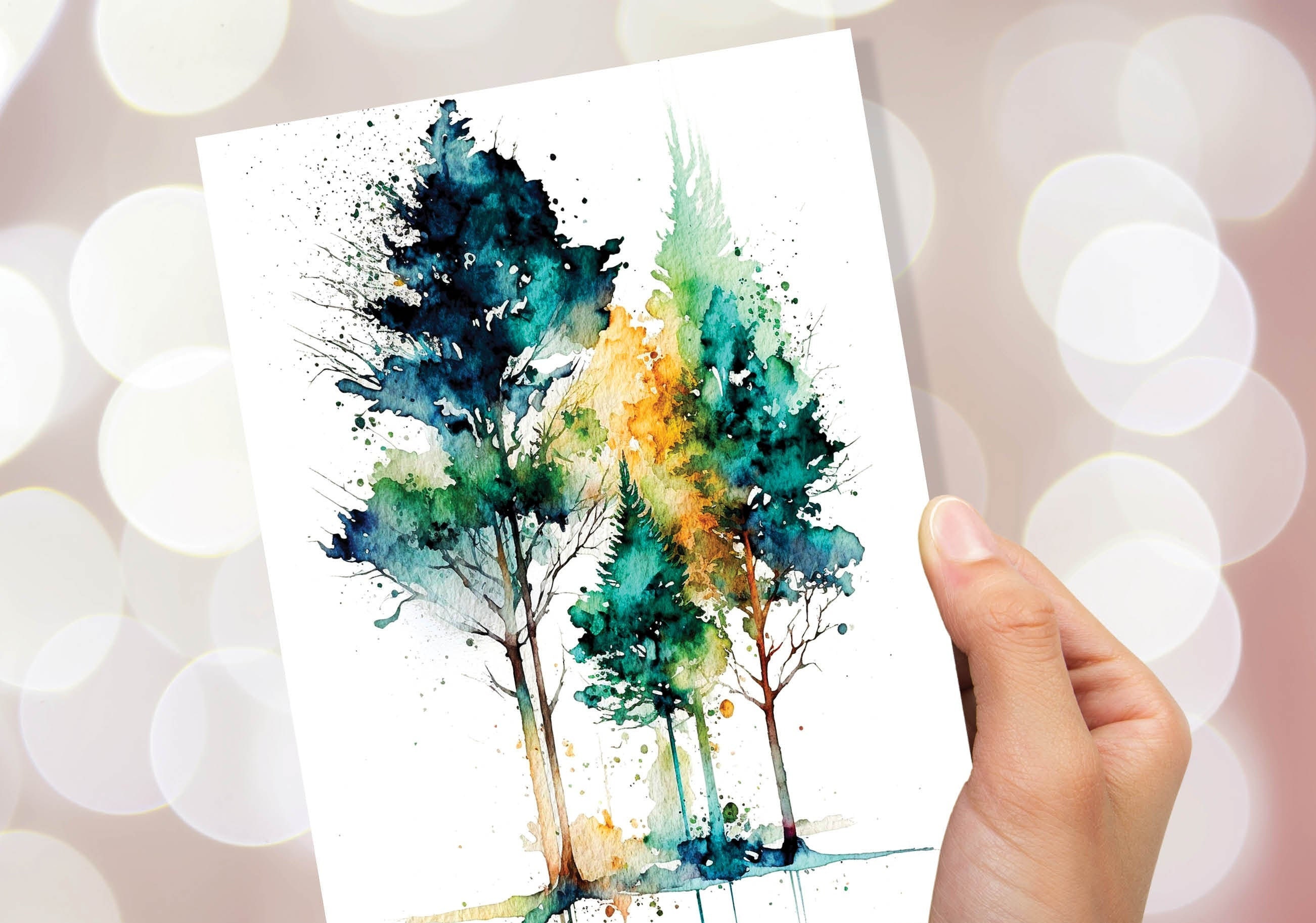 Minimal Watercolor Forest Card Nature Lover Abstract Trees Woodland Painting Greeting Cards Any Occasion Thinking of You Thanks Just Because - View 8