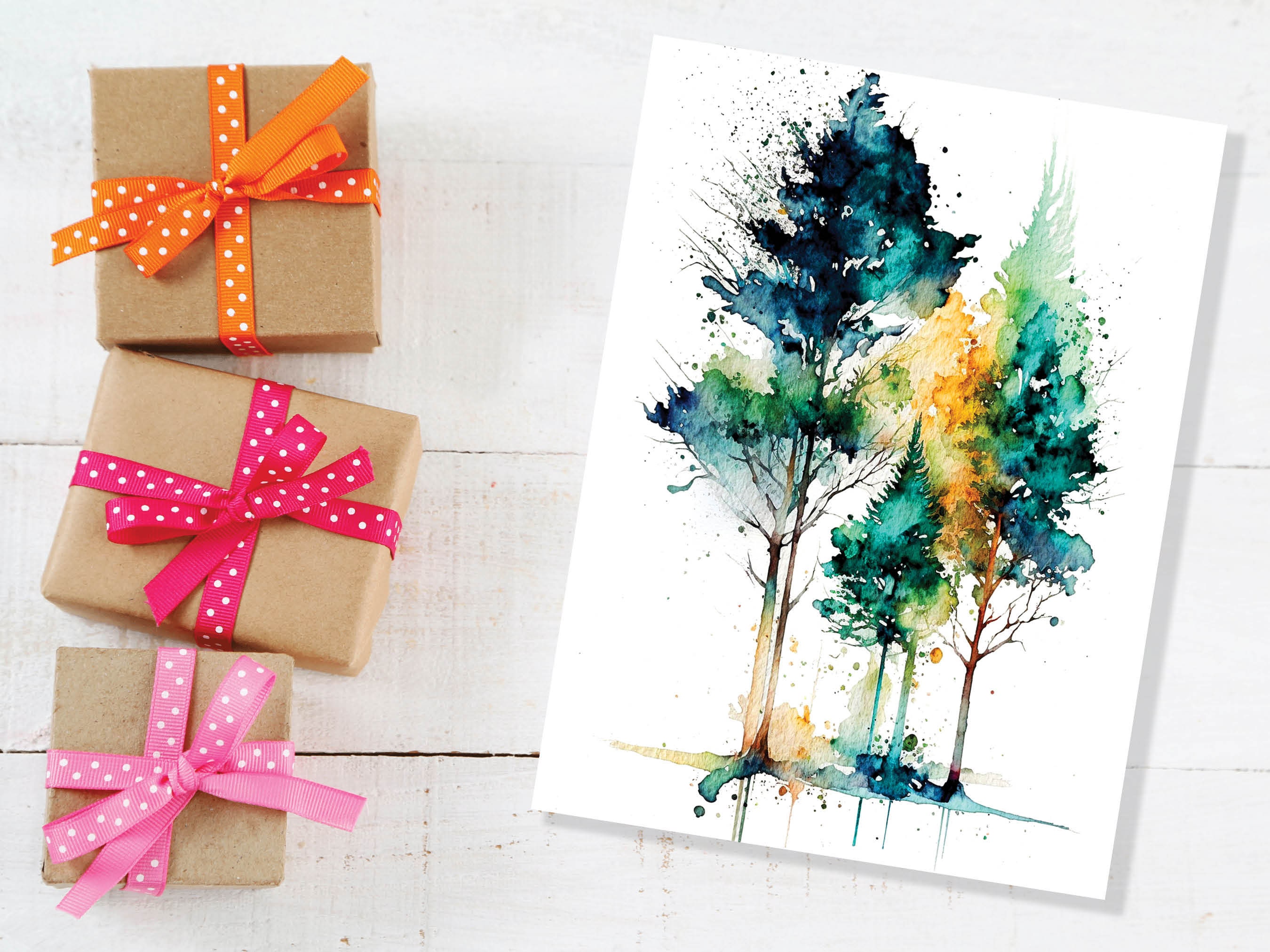 Minimal Watercolor Forest Card Nature Lover Abstract Trees Woodland Painting Greeting Cards Any Occasion Thinking of You Thanks Just Because - View 6