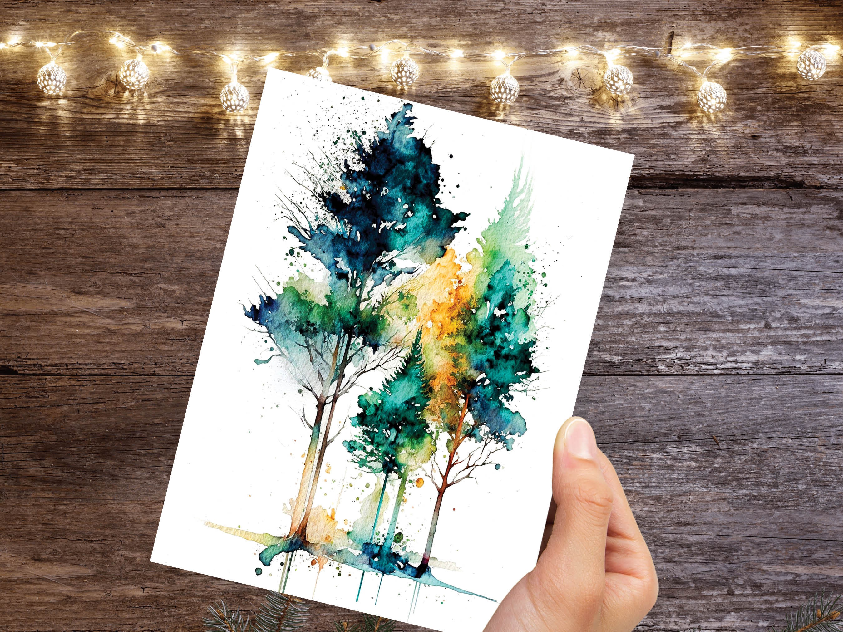 Minimal Watercolor Forest Card Nature Lover Abstract Trees Woodland Painting Greeting Cards Any Occasion Thinking of You Thanks Just Because - View 2
