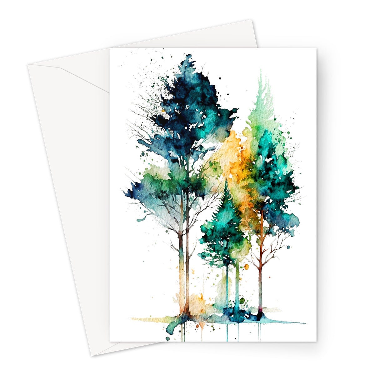 Minimal Watercolor Forest Card Nature Lover Abstract Trees Woodland Painting Greeting Cards Any Occasion Thinking of You Thanks Just Because - View 9