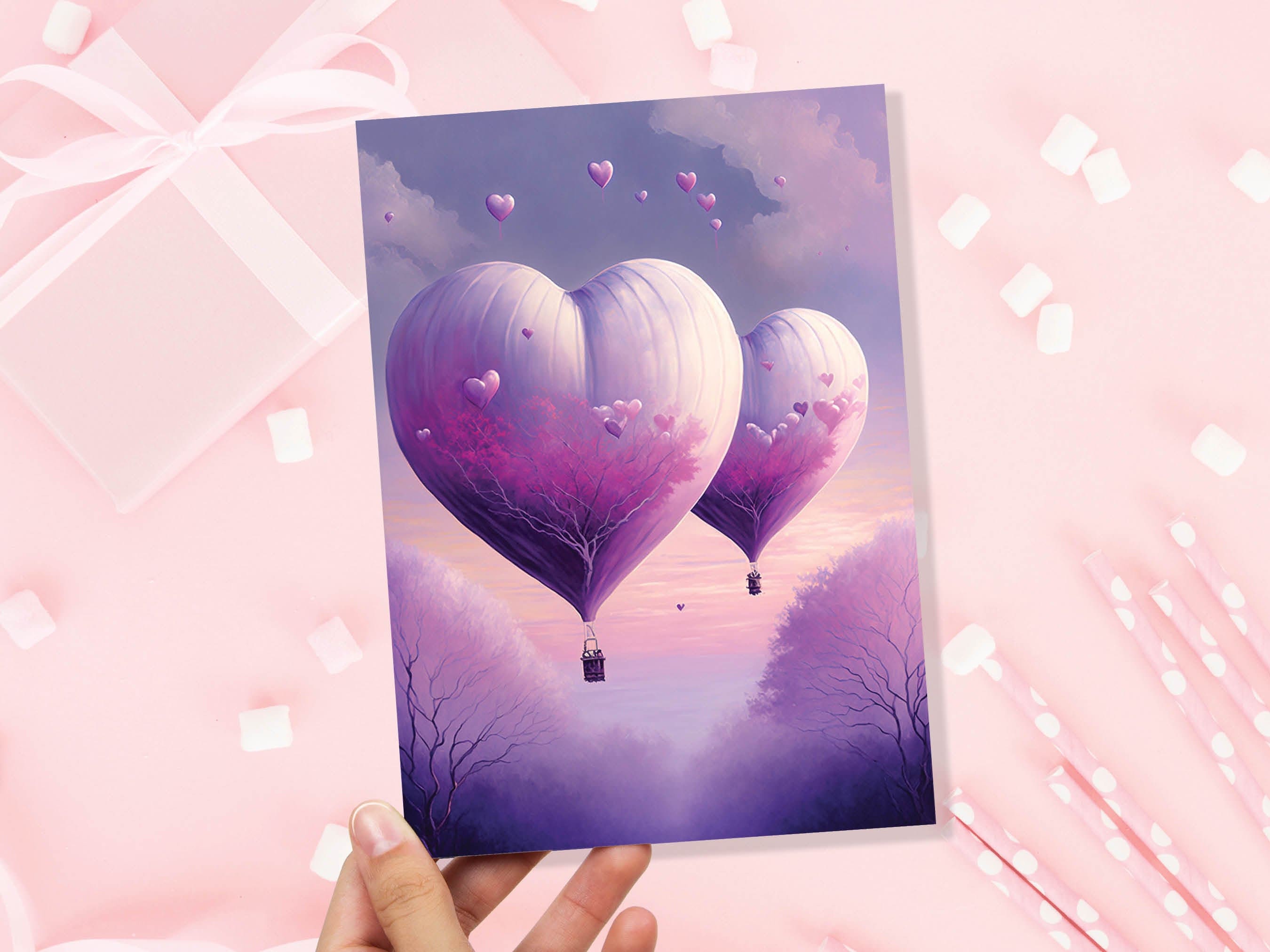 Dreamy Romantic Heart-Shaped Hot Air Balloon Greeting Card Romantic for Couples Her Wife Girlfriend Babe Darling Anniversary Monthsary - View 6