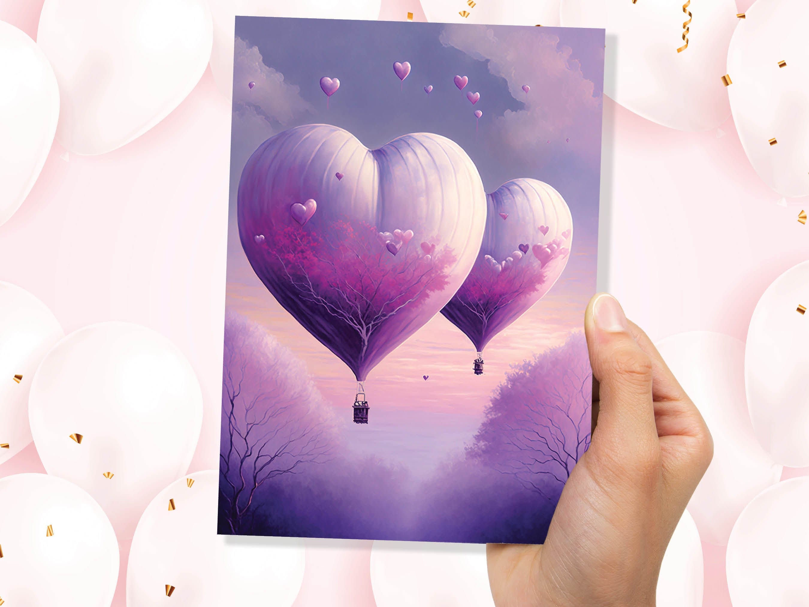 Dreamy Romantic Heart-Shaped Hot Air Balloon Greeting Card Romantic for Couples Her Wife Girlfriend Babe Darling Anniversary Monthsary - View 7