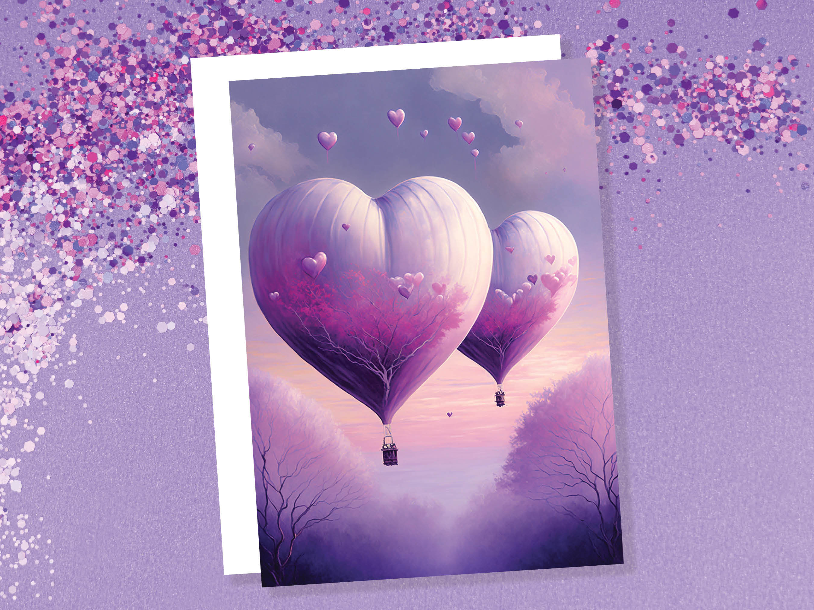 Dreamy Romantic Heart-Shaped Hot Air Balloon Greeting Card Romantic for Couples Her Wife Girlfriend Babe Darling Anniversary Monthsary - View 5